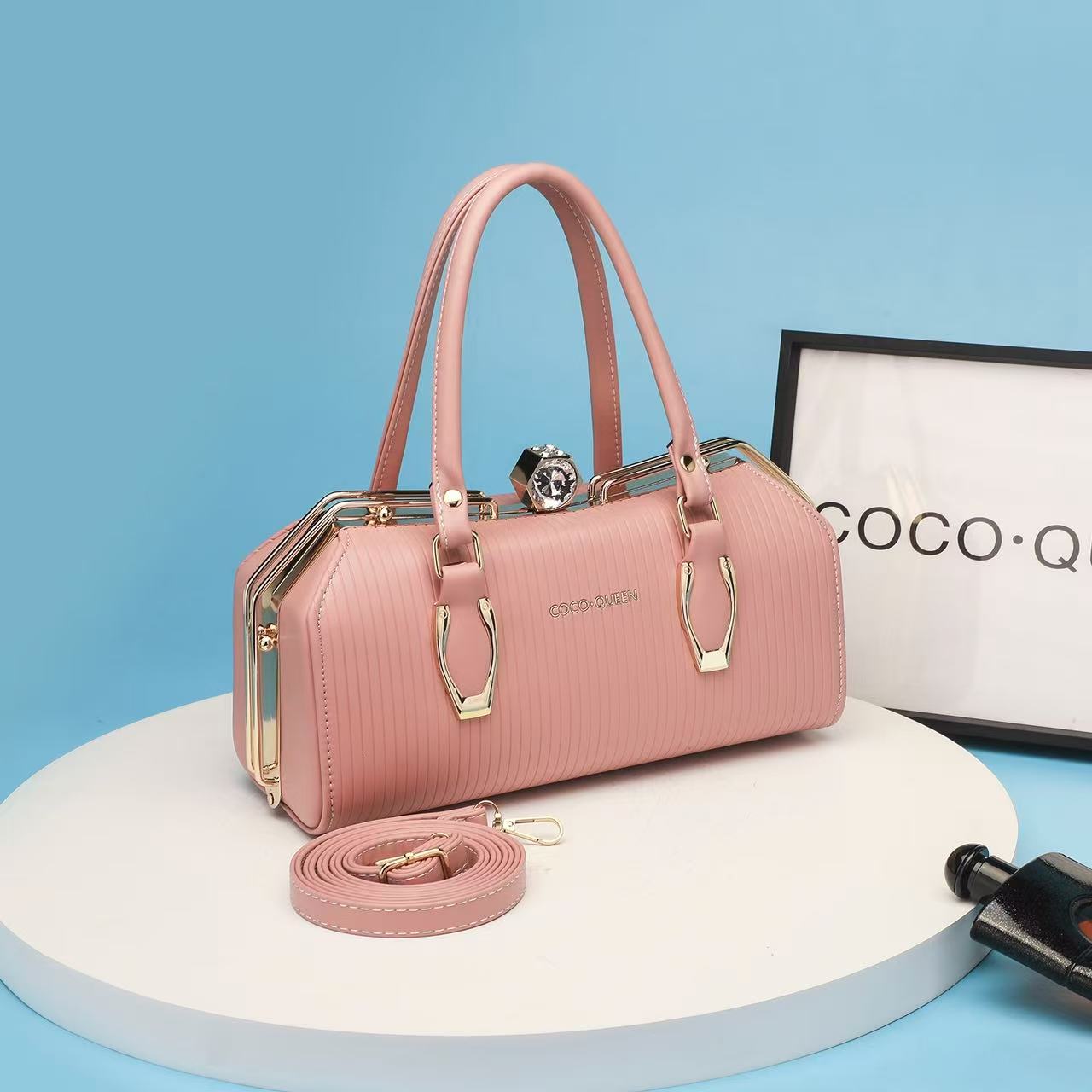 Luxury Women's Sling Bag & Clutch with Crystal Lock – Elegant & Stylish