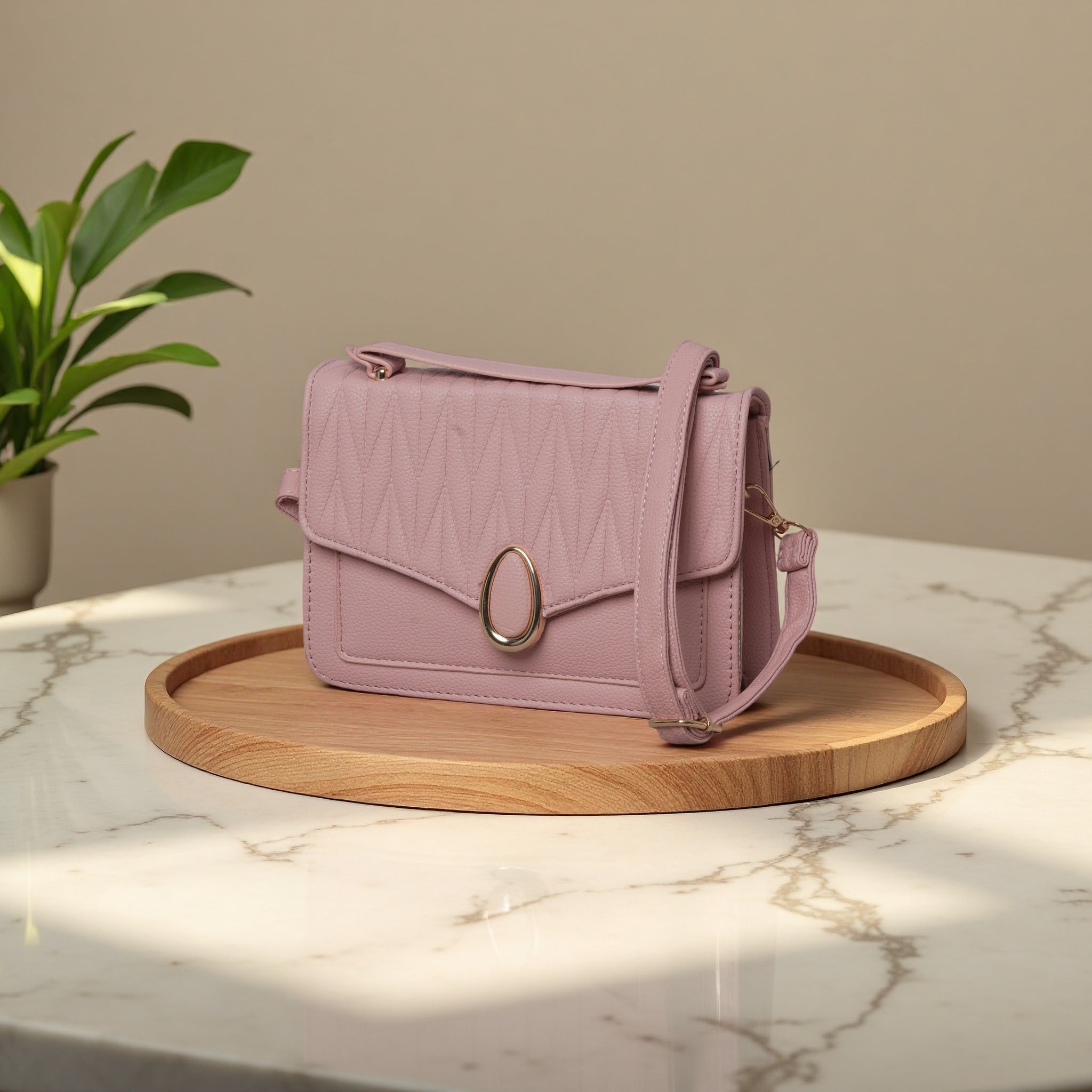 Elegant Beige Quilted Top Handle Handbag | Crossbody Satchel with Gold Hardware
