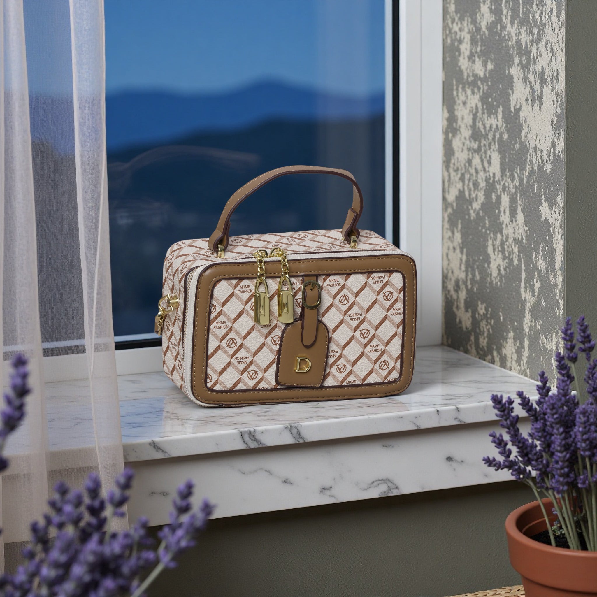 Chic Structured Box Crossbody Bag - Printed & Metallic