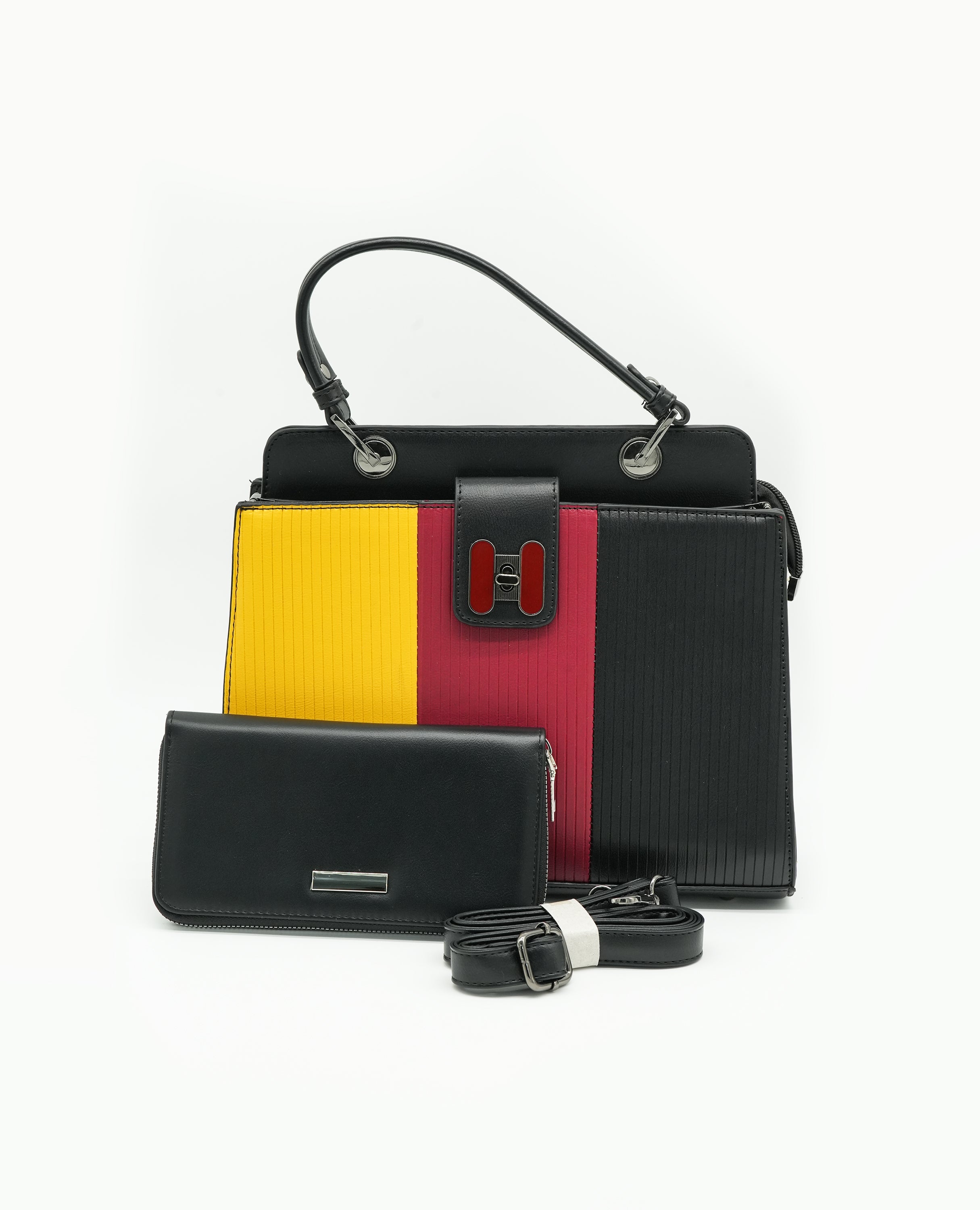 Multi-Color Stripe Handbag Set – Stylish 2-Compartment Bag with Wallet