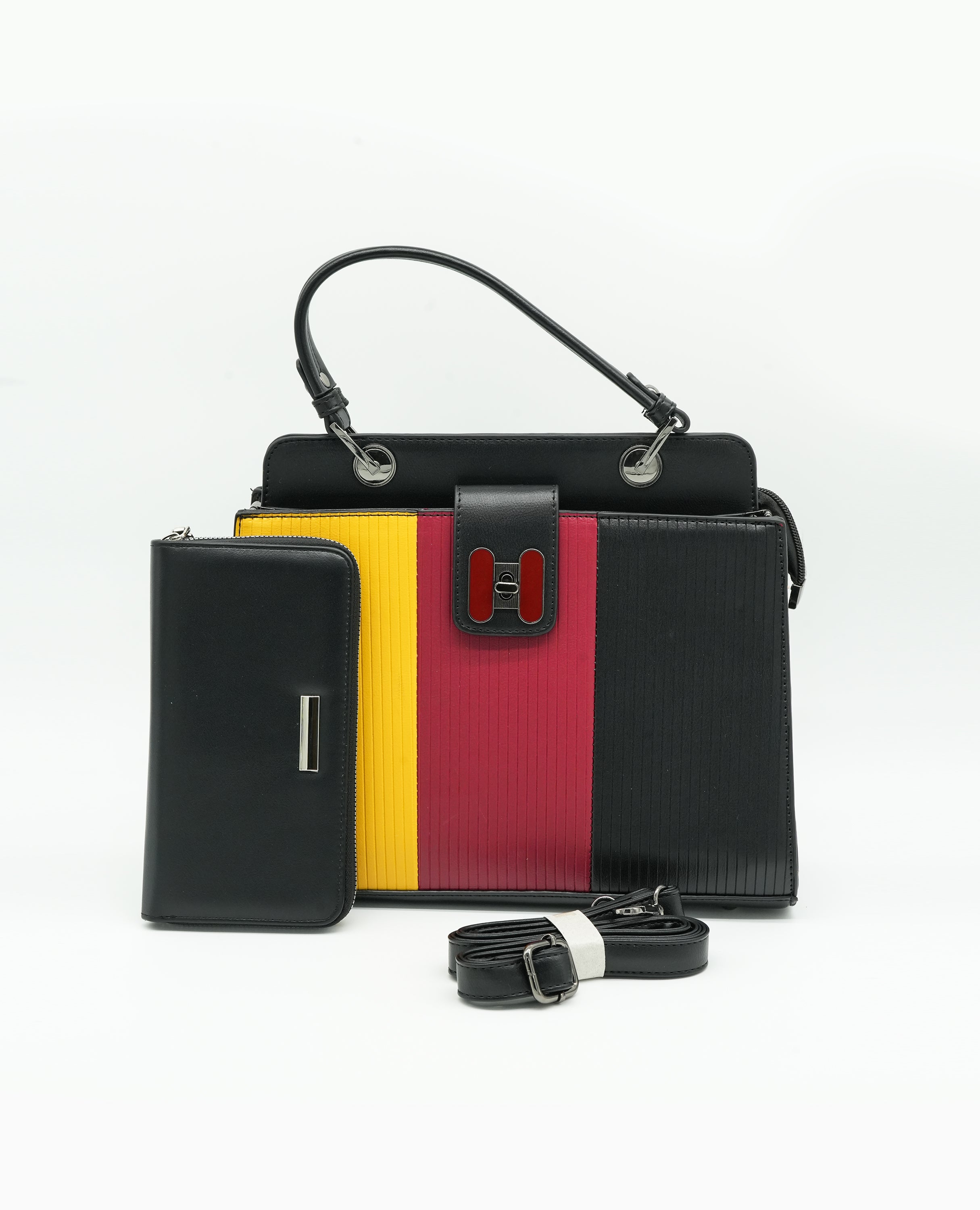 Multi-Color Stripe Handbag Set – Stylish 2-Compartment Bag with Wallet