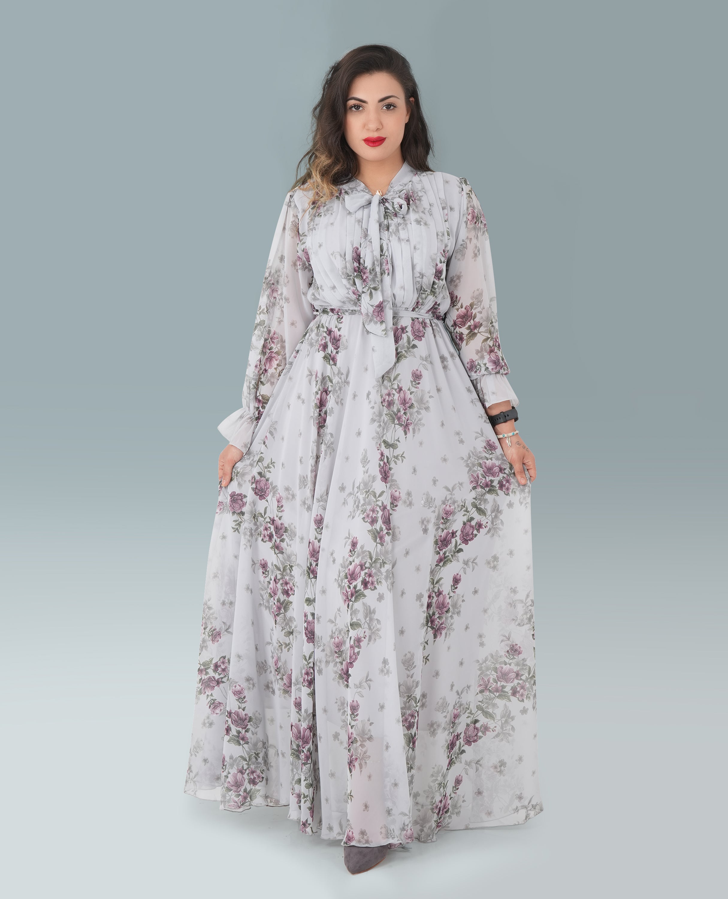 Elegant Floral Print Georgette Women Dress