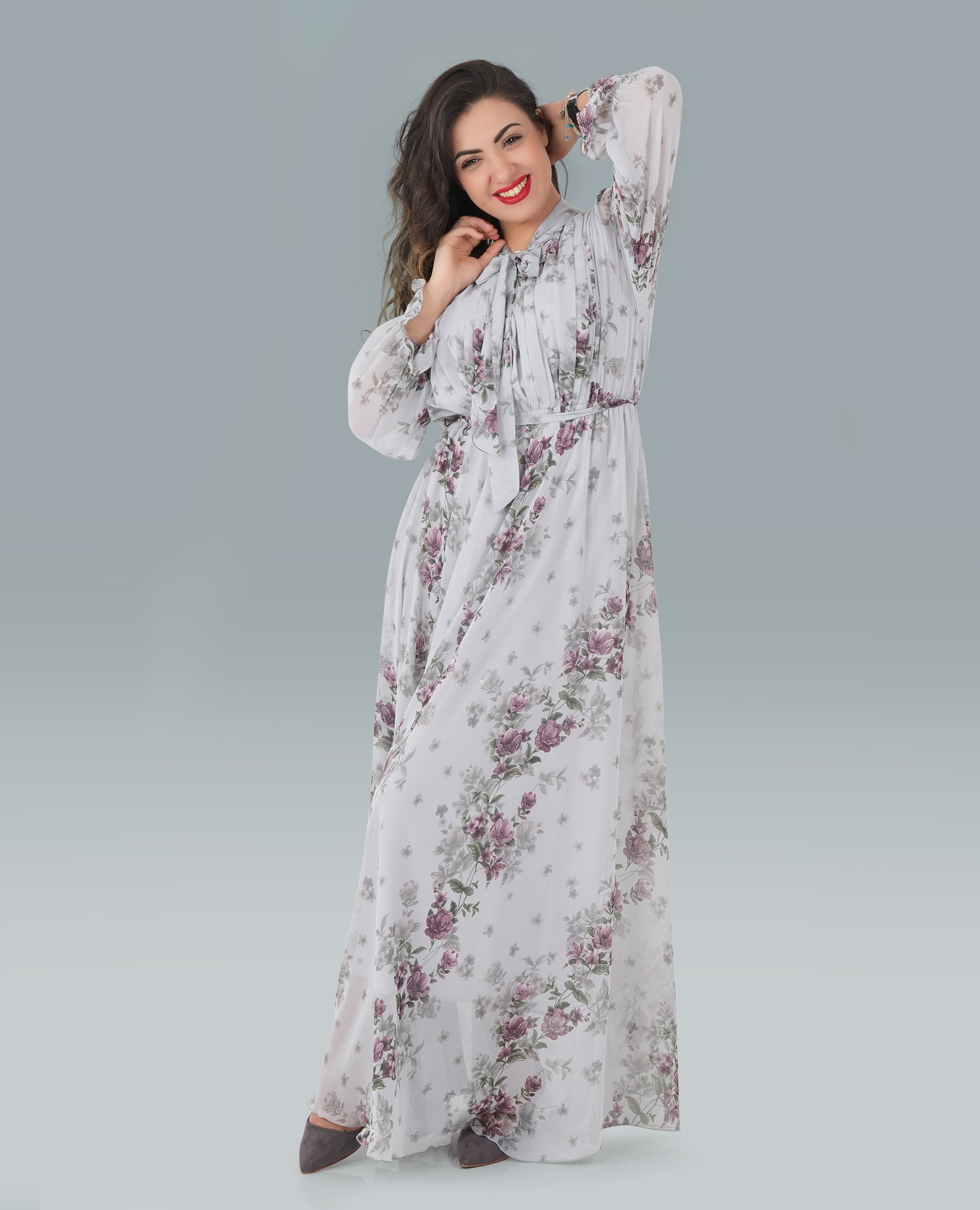 Elegant Floral Print Georgette Women Dress