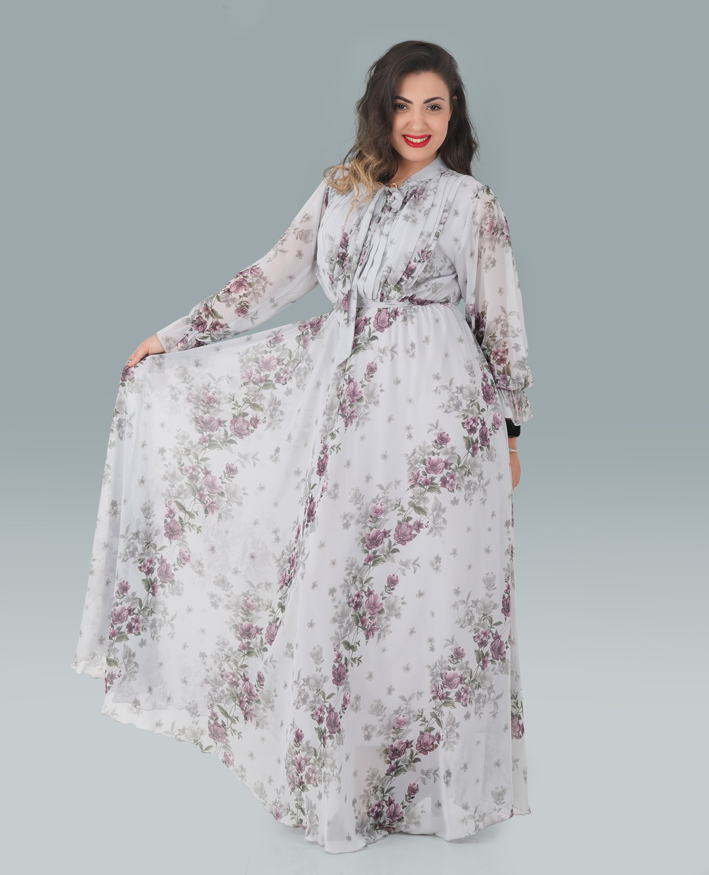 Elegant Floral Print Georgette Women Dress