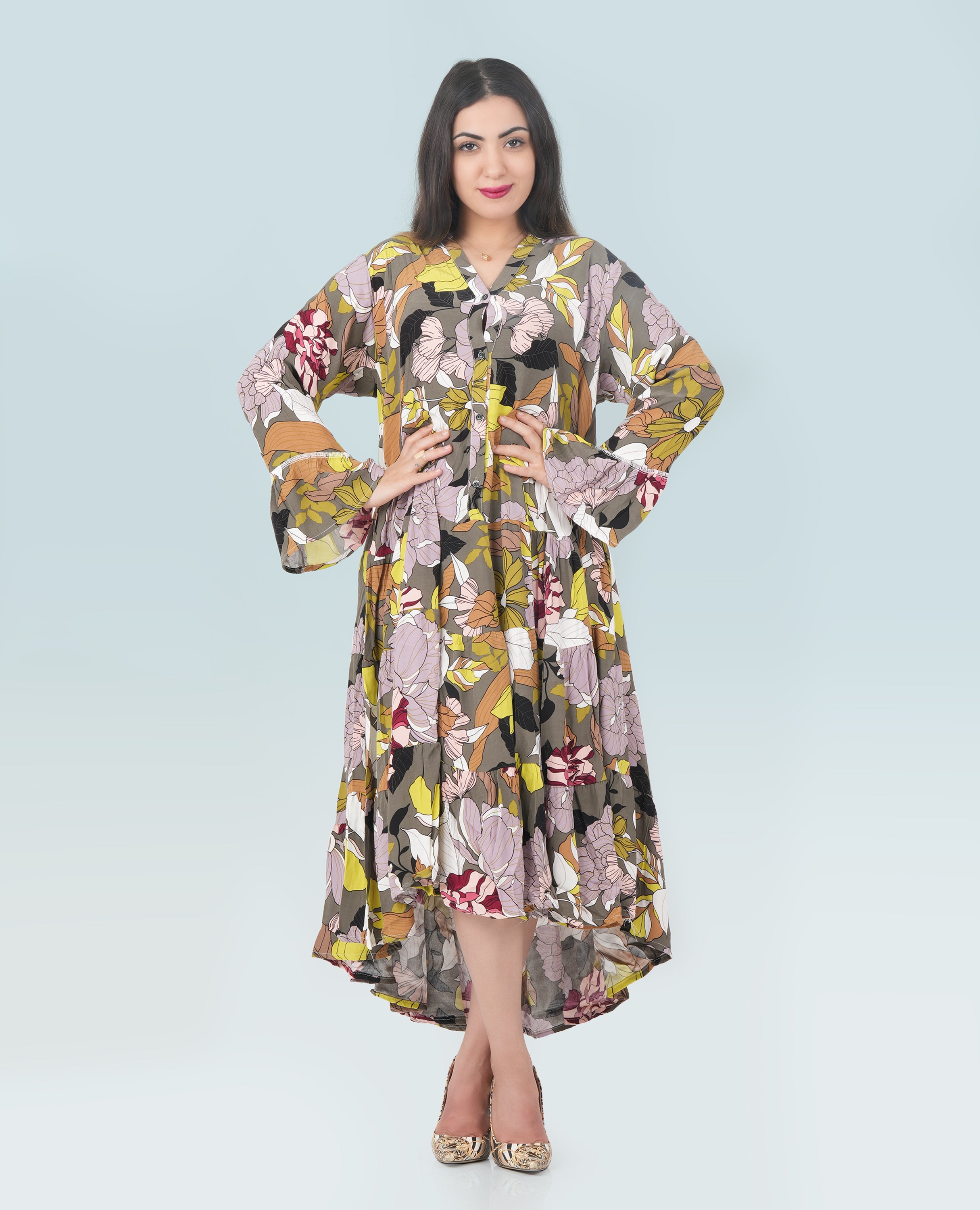 Multi Floral Print Dress for Women - Finelook - FineLook