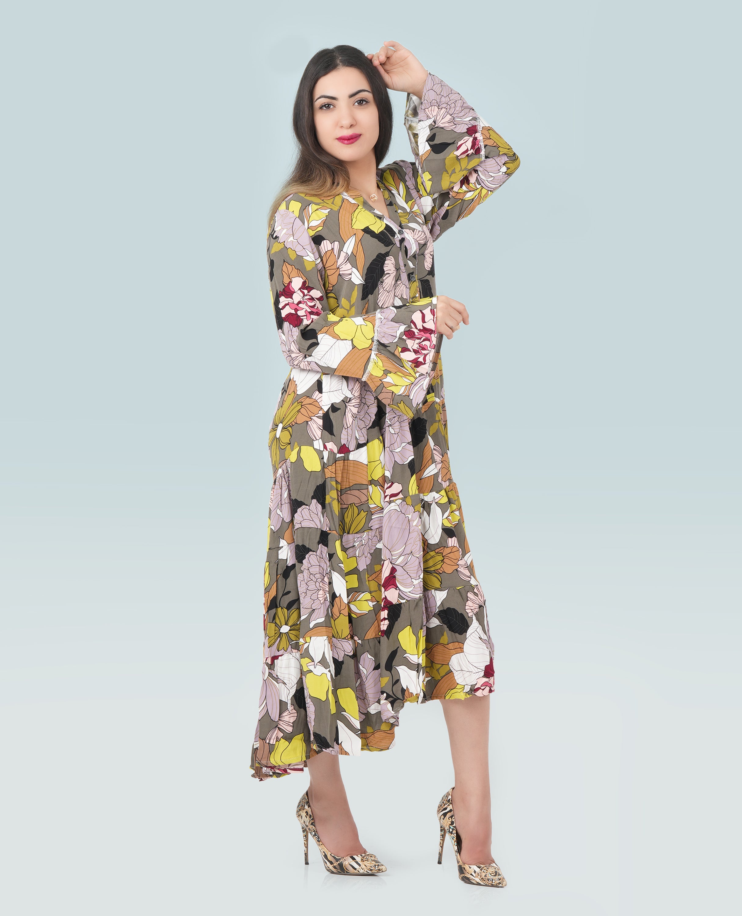 Multi Floral Print Dress for Women - Finelook