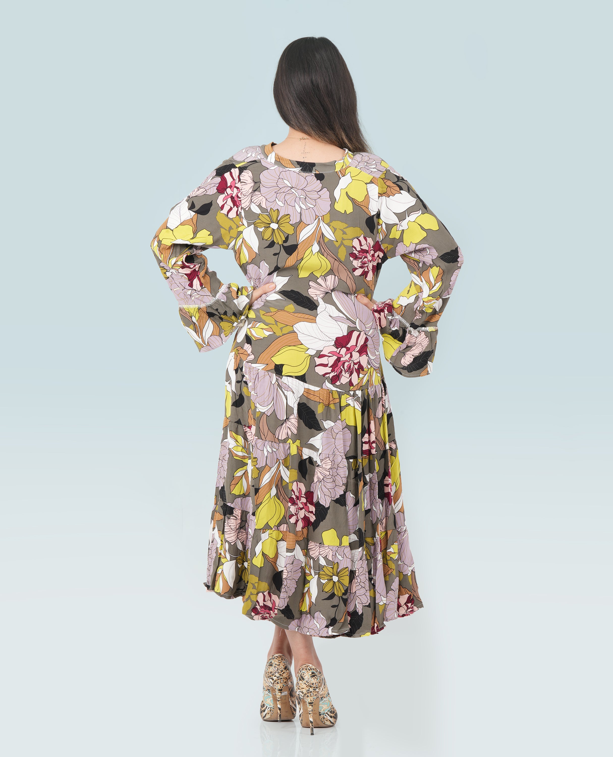 Multi Floral Print Dress for Women - Finelook