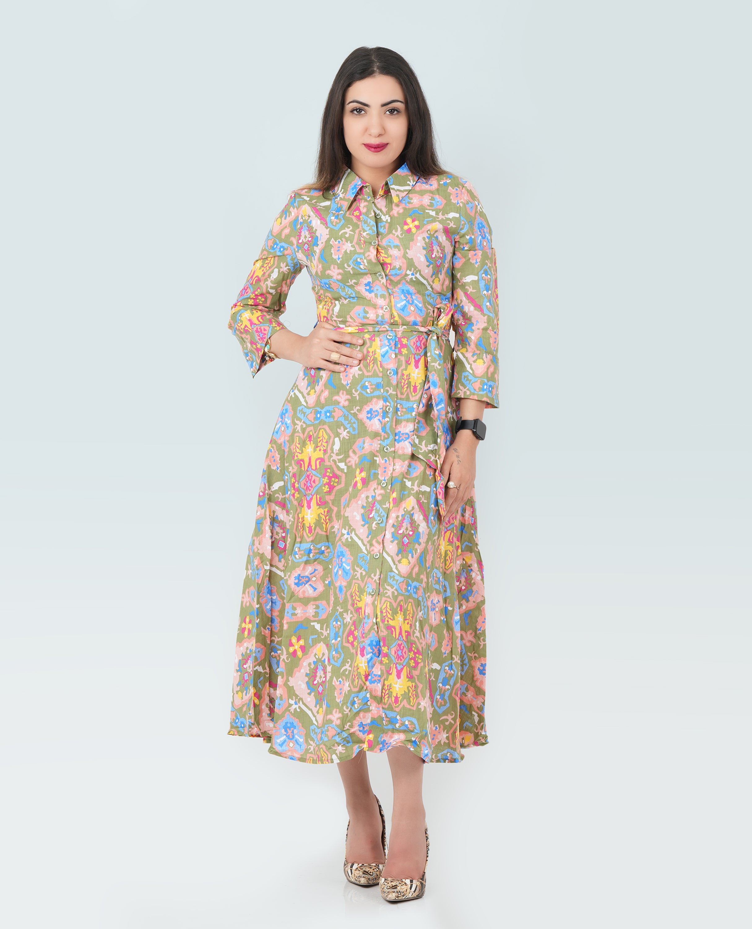 Button Down Cotton Dress for Women - Finelook