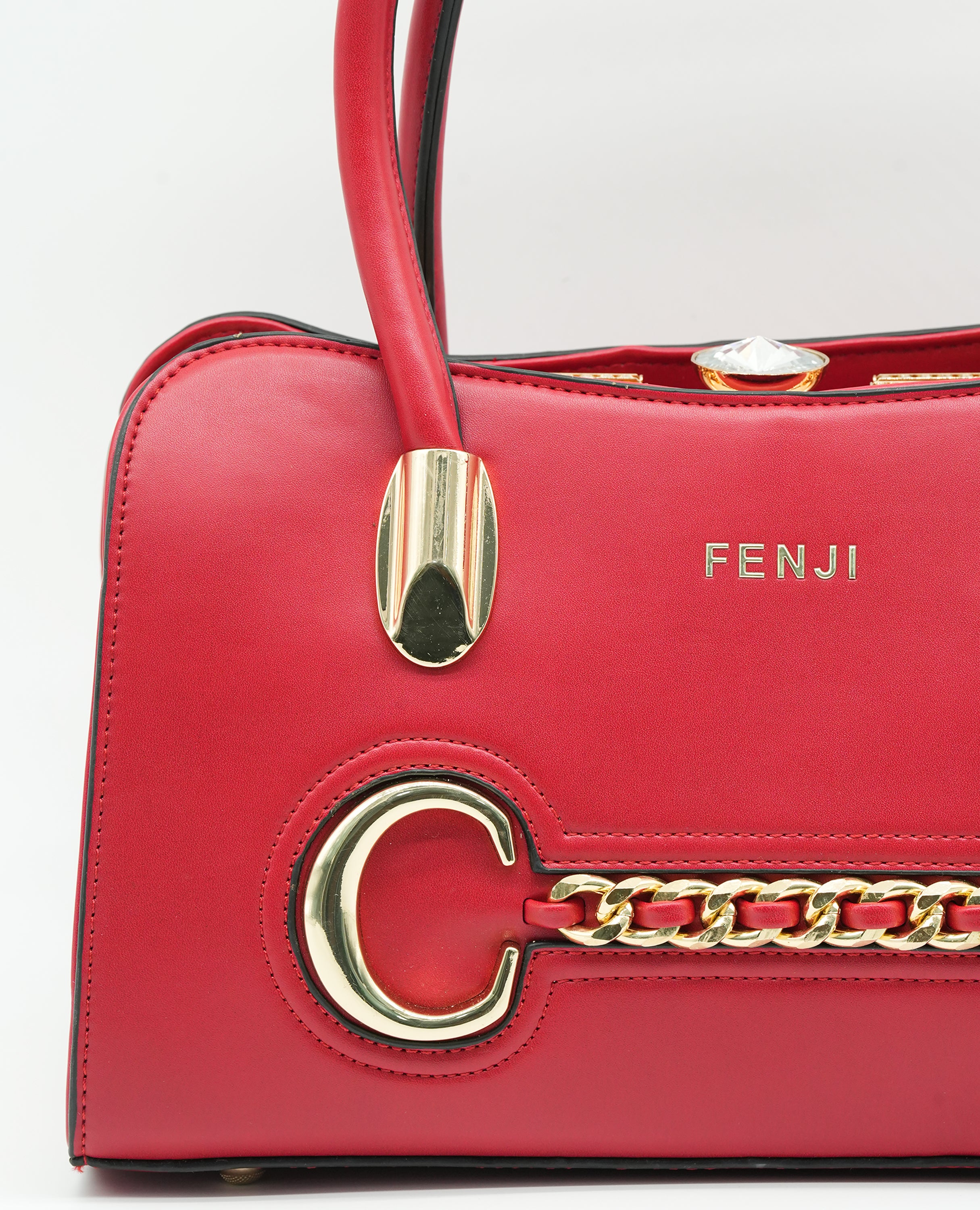 FENJI Designer Shoulder Bag with Stone Work & Crystal Clasp