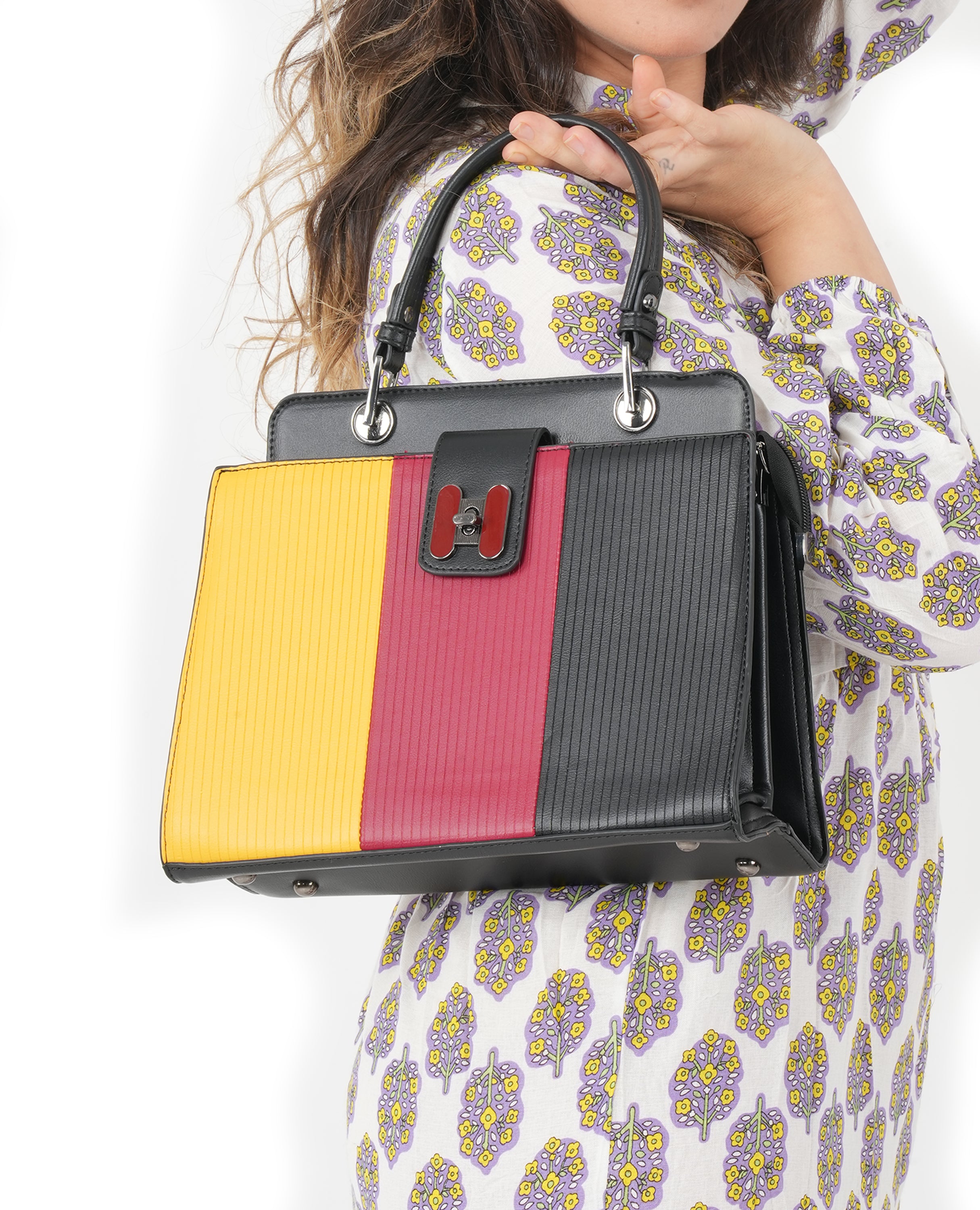 Multi-Color Stripe Handbag Set – Stylish 2-Compartment Bag with Wallet