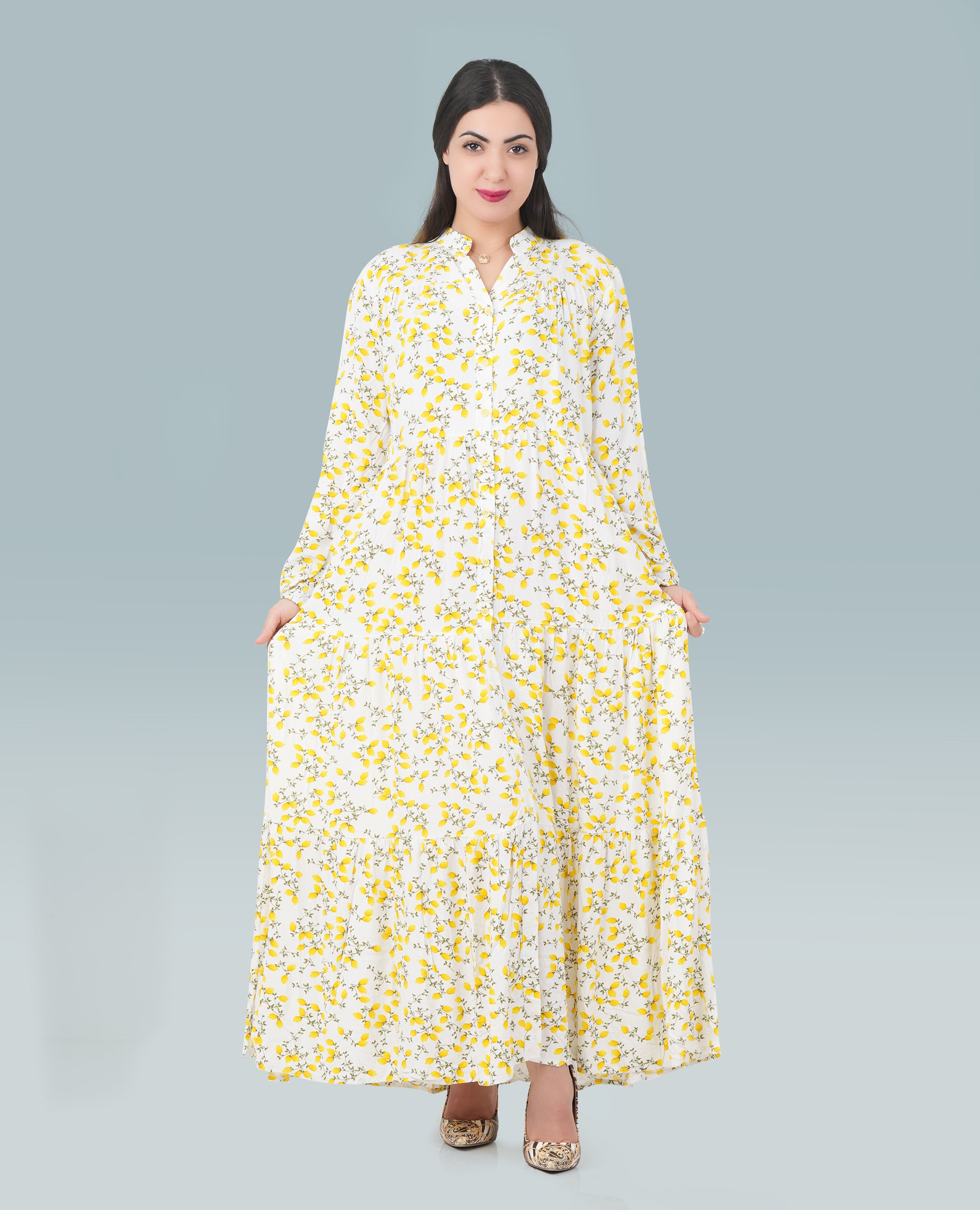 Women Lemon Print Button Down Dress - Finelook