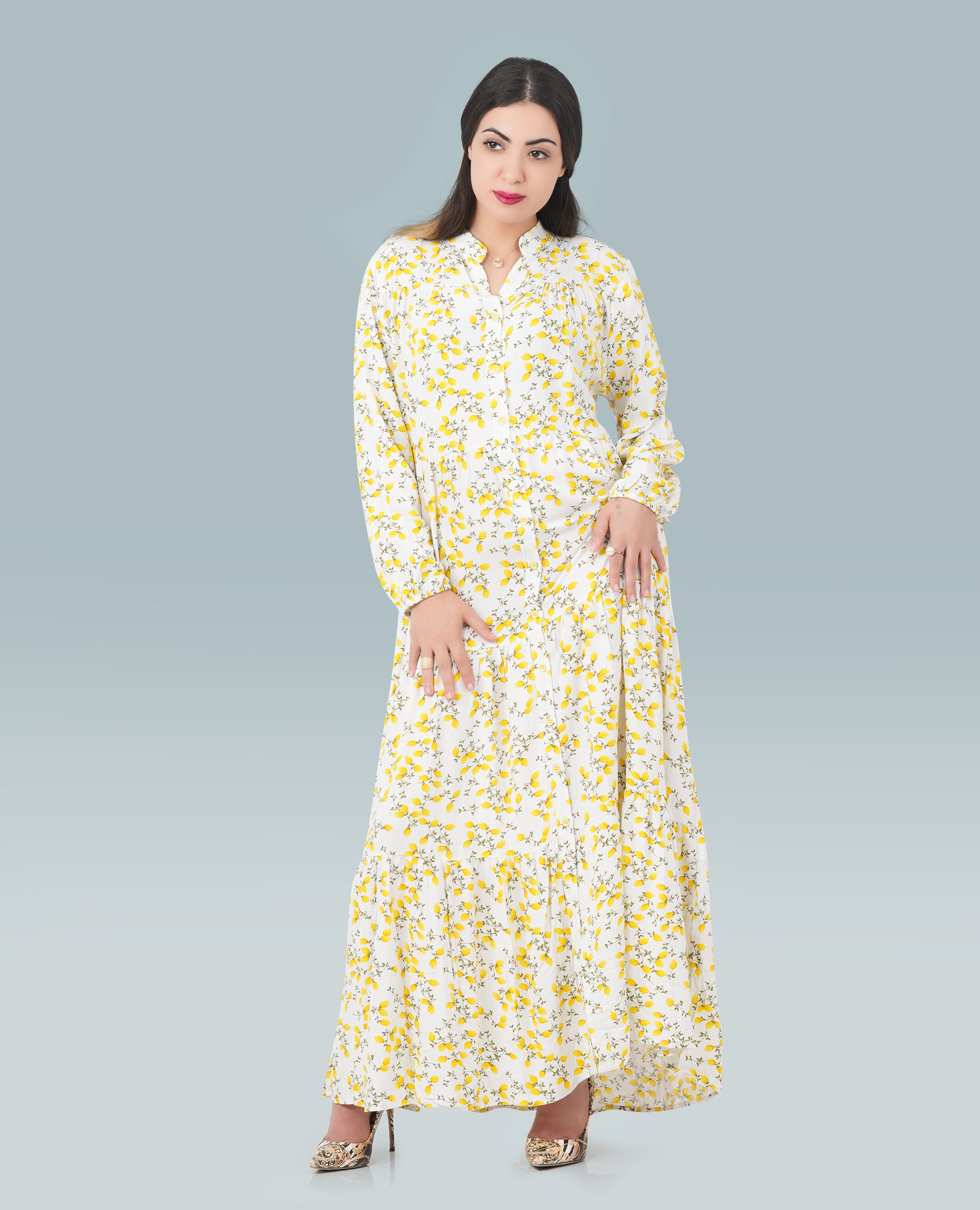 Women Lemon Print Button Down Dress - Finelook