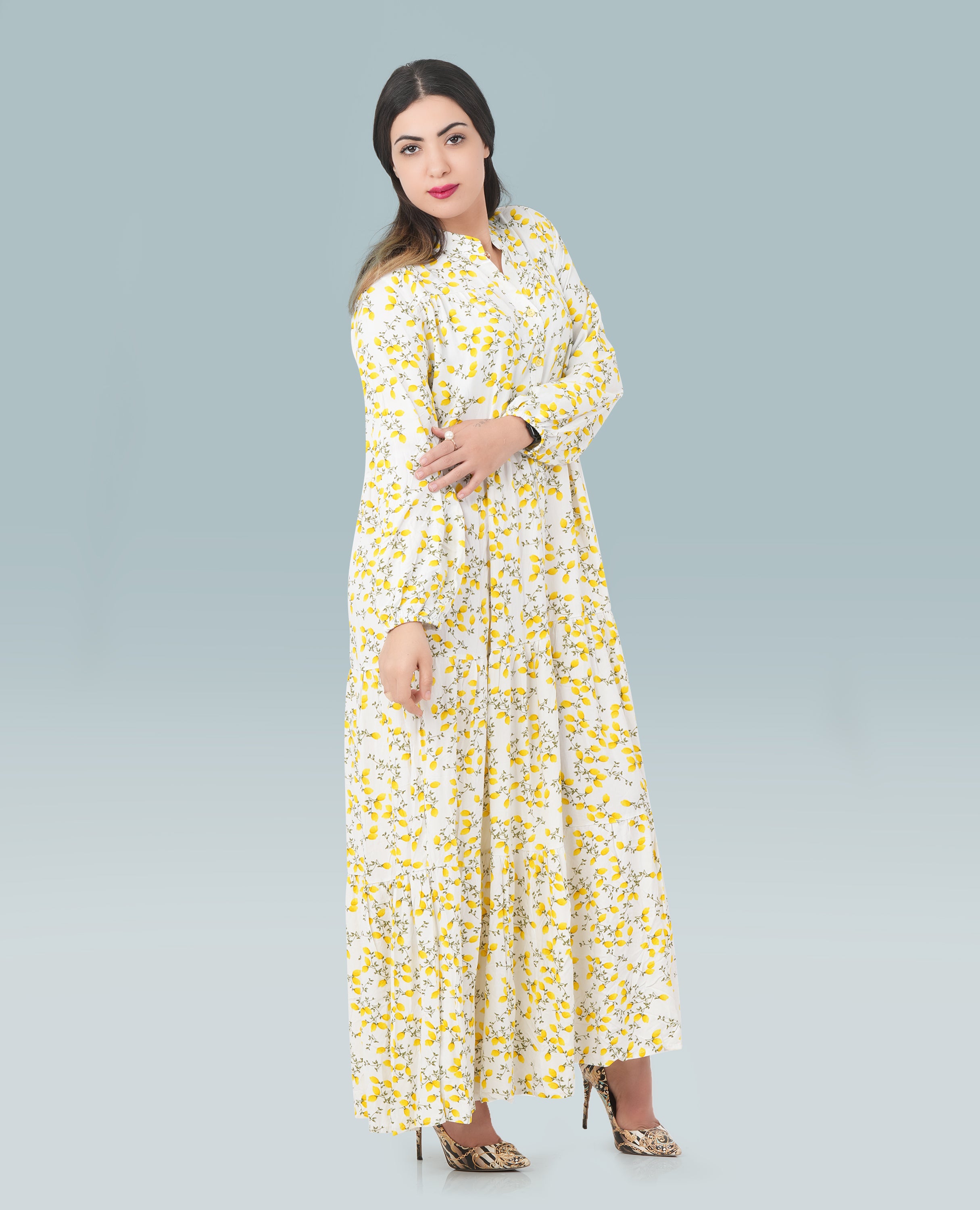 Women Lemon Print Button Down Dress - Finelook