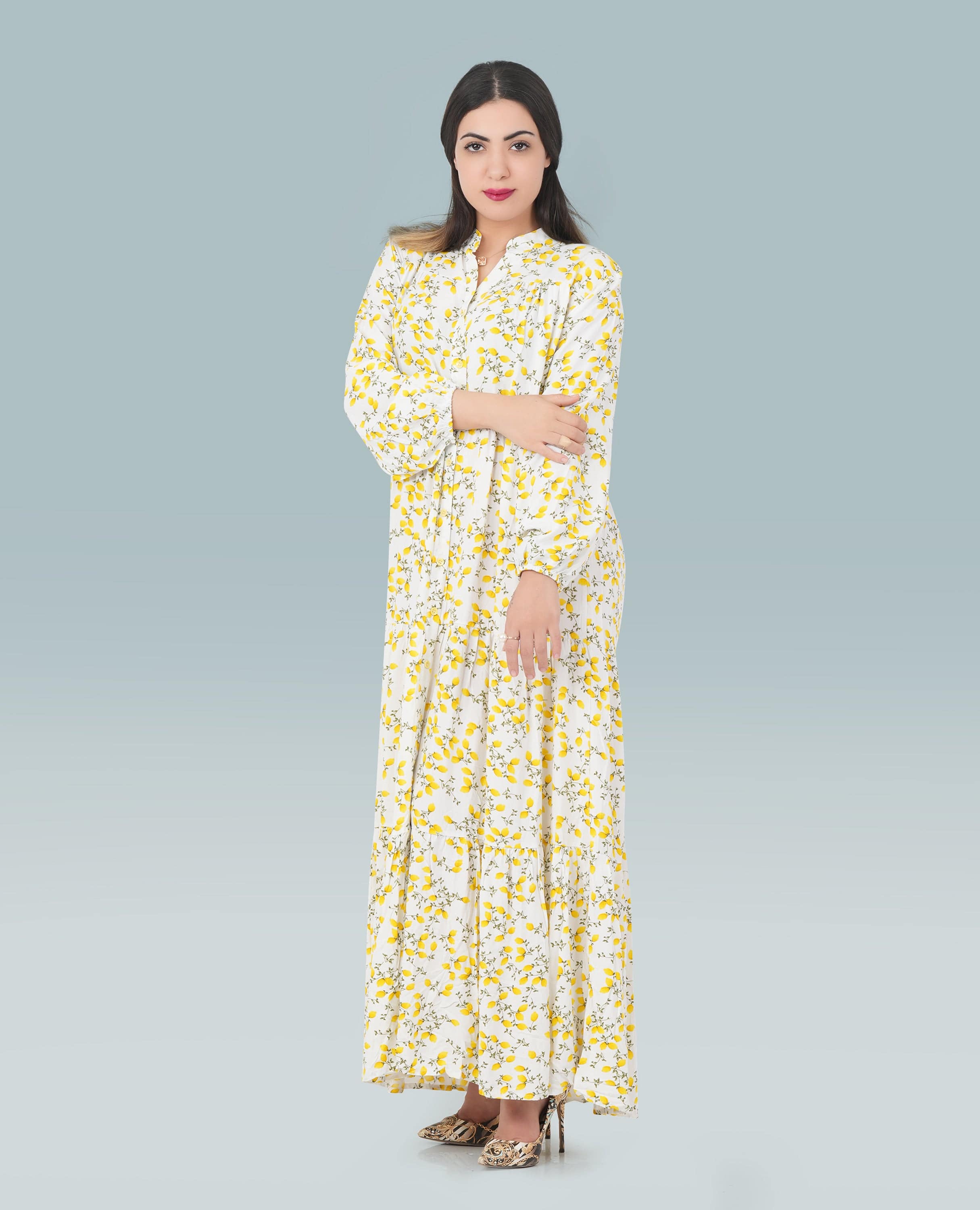 Women Lemon Print Button Down Dress - Finelook FineLook Women Lemon Print Button Down Dress - Finelook FineLook