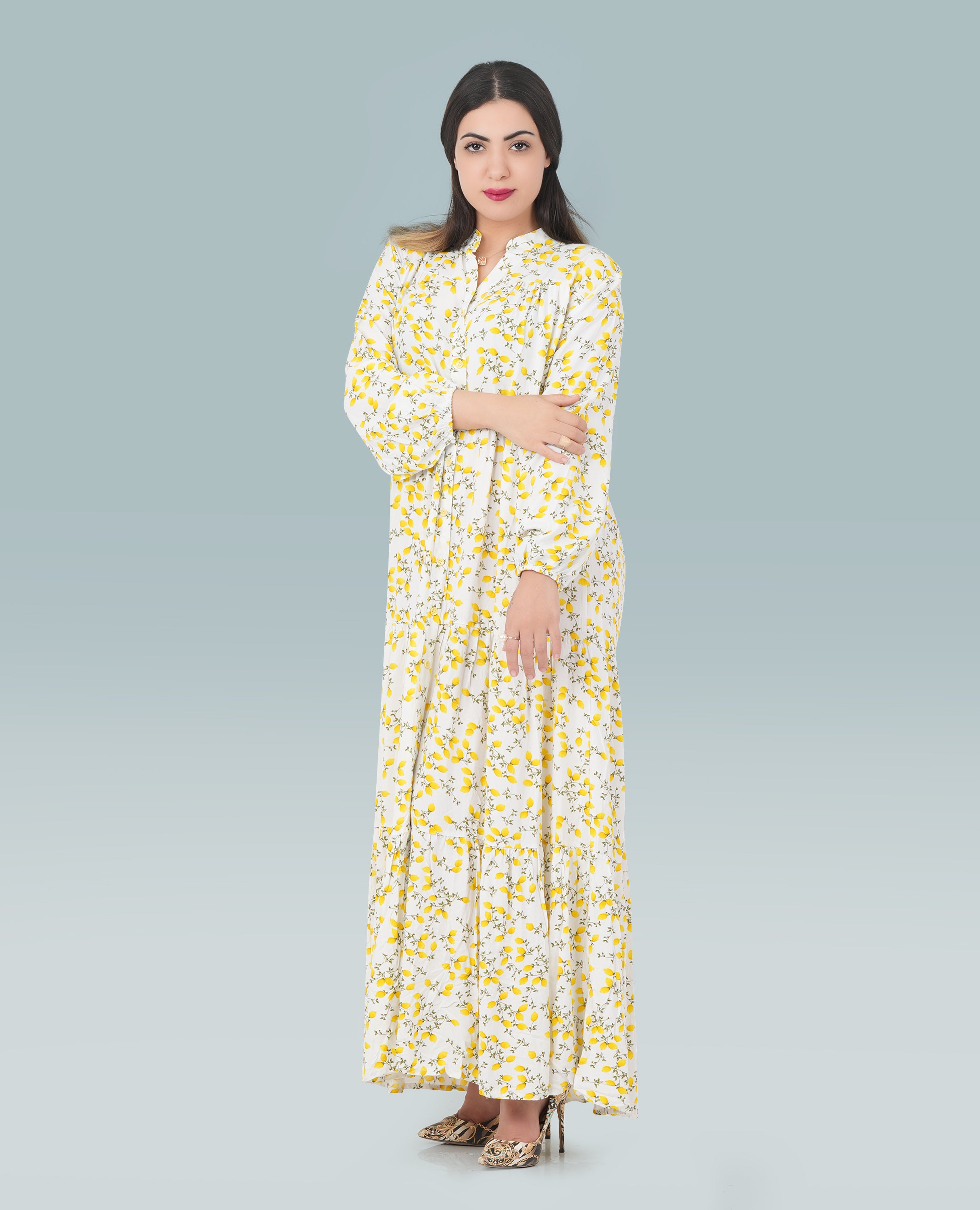 Women Lemon Print Button Down Dress - Finelook