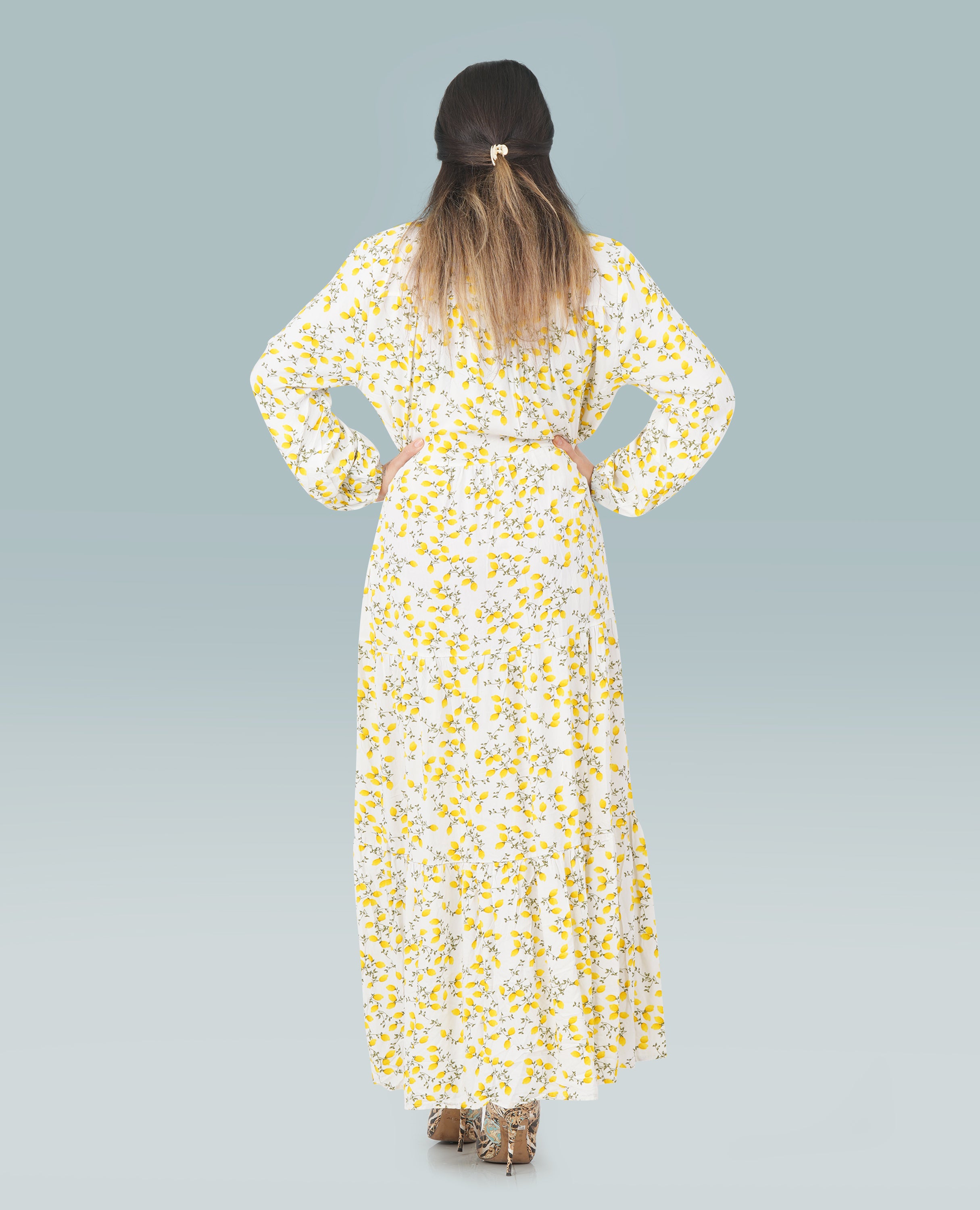 Women Lemon Print Button Down Dress - Finelook