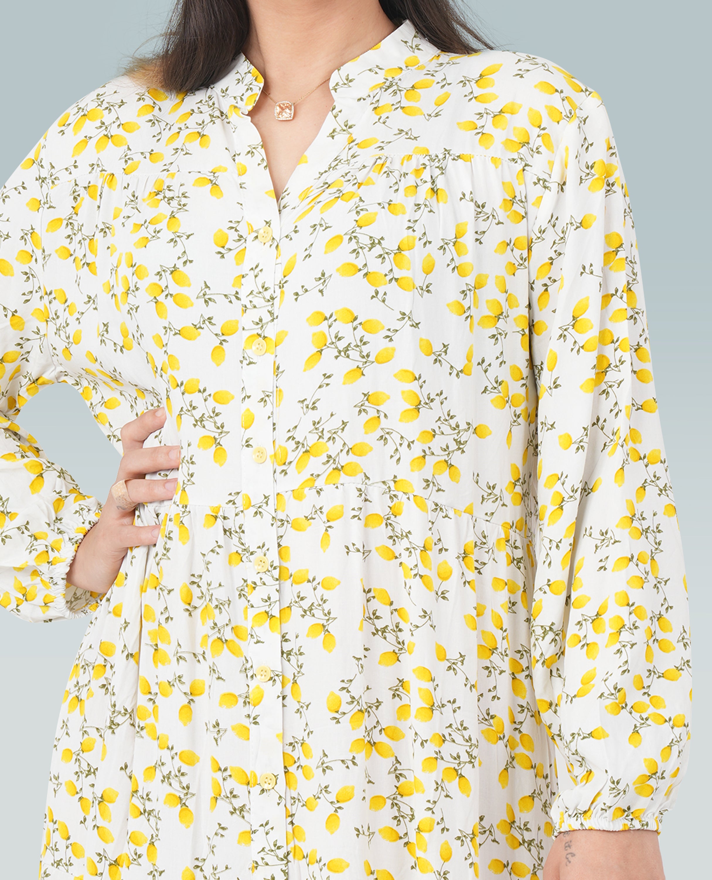 Women Lemon Print Button Down Dress - Finelook