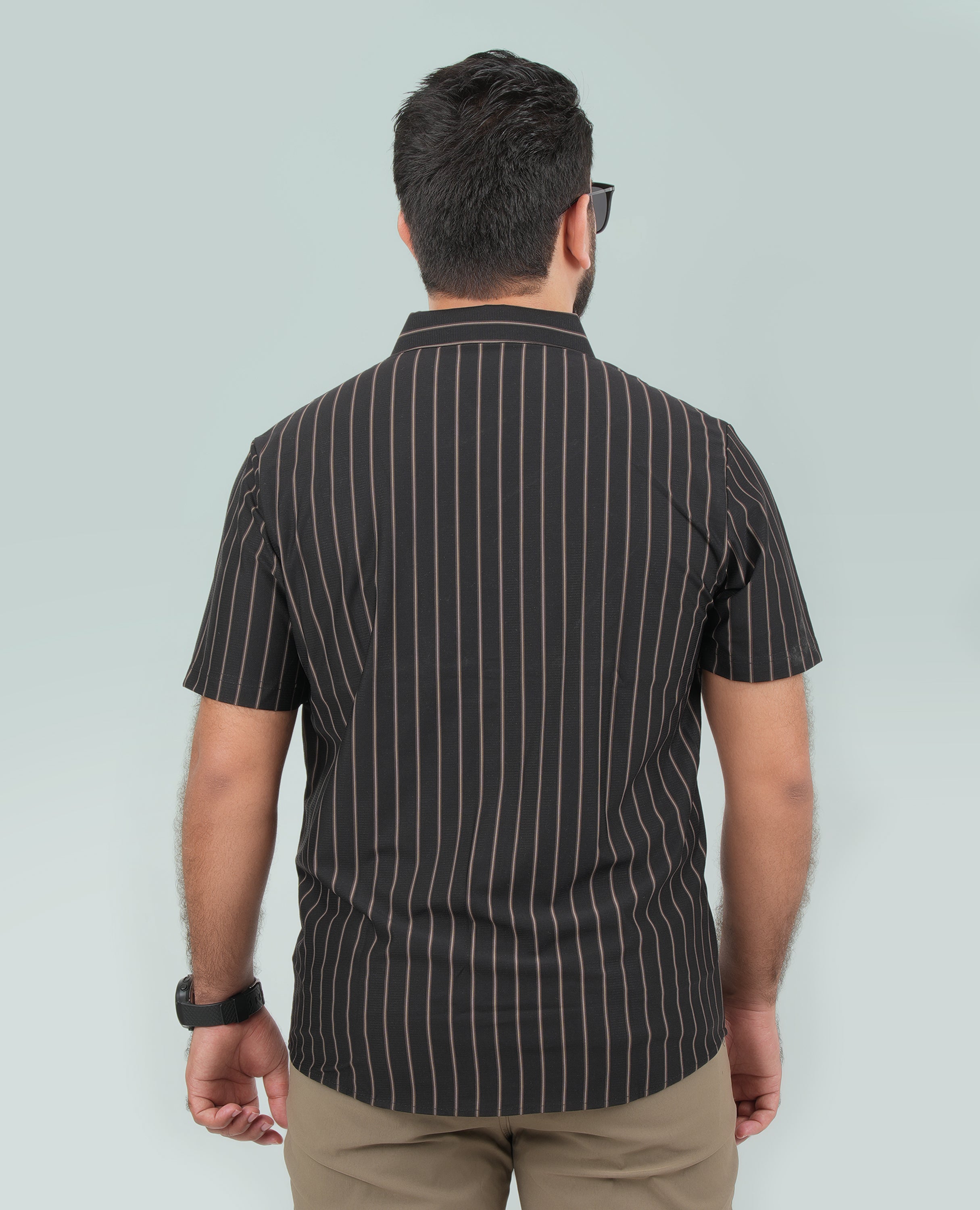 Men’s Black Slim Fit Collared Shirt with Zipper Stripe - FineLook