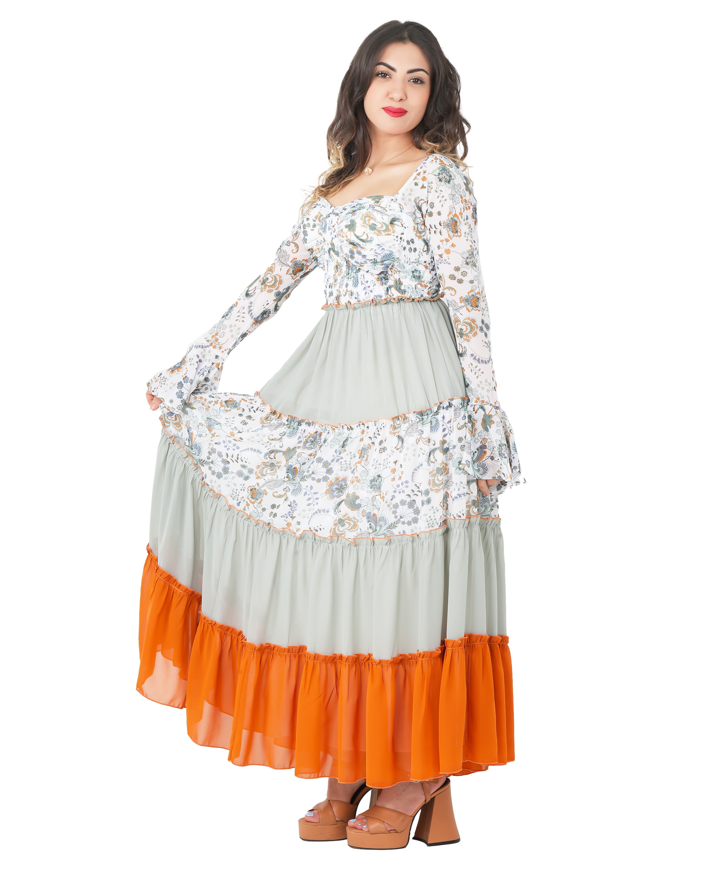 Boho Chic Tiered Maxi Dress – Floral & Colorblock