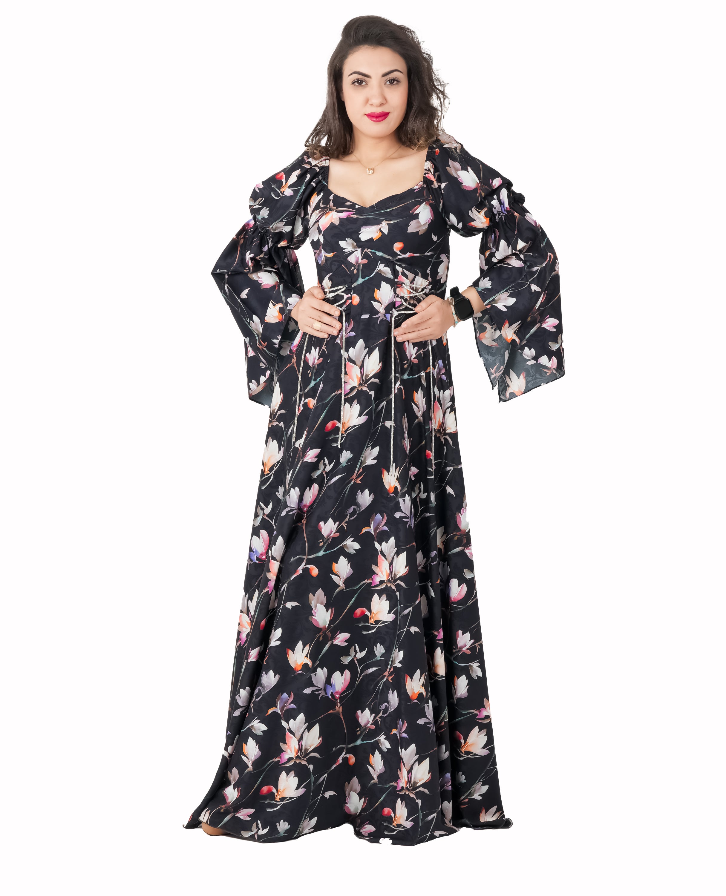 Midnight Bloom Flowy Maxi Dress – Black Floral Elegance