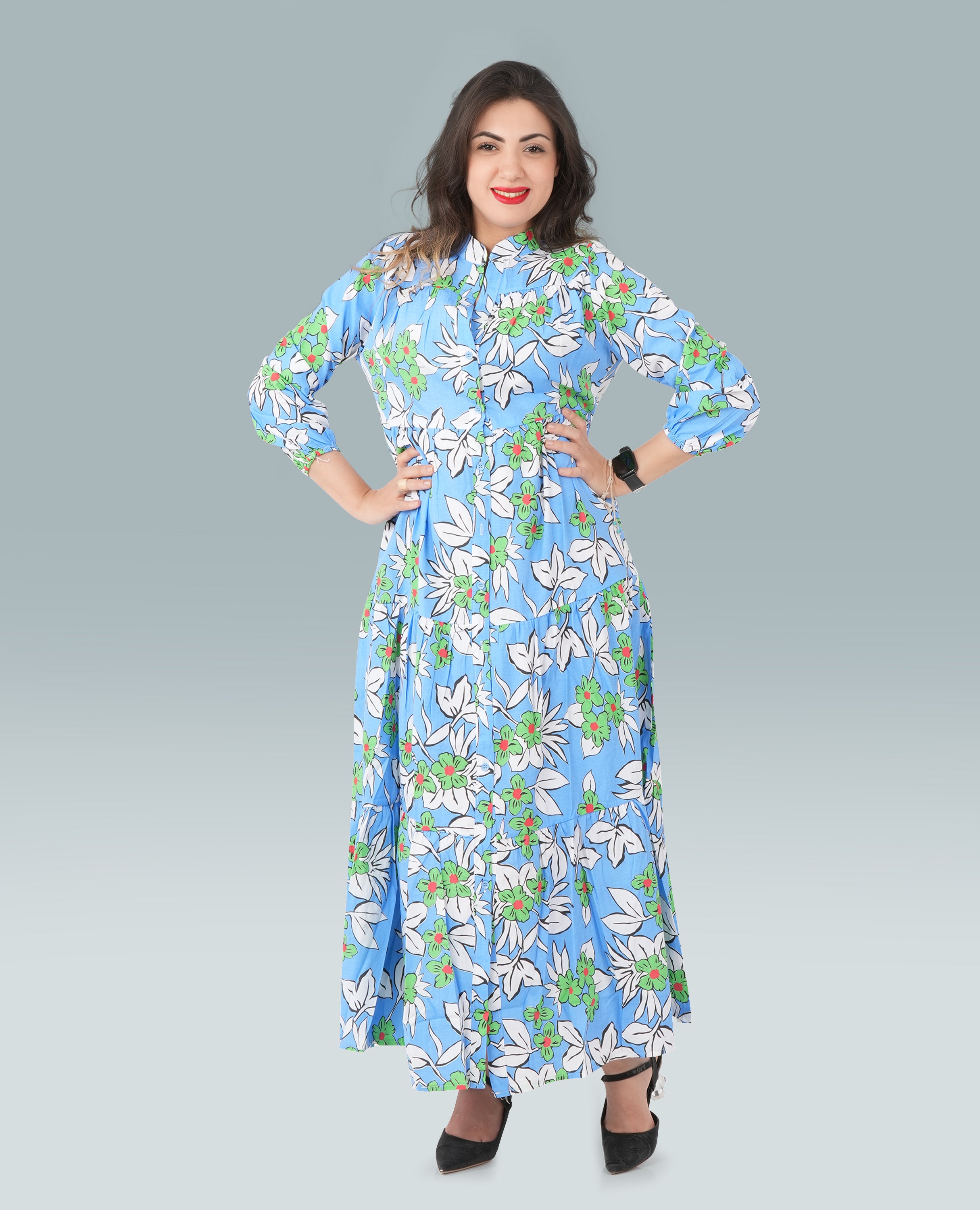 Floral Print Button Down Dress - Finelook - FineLook