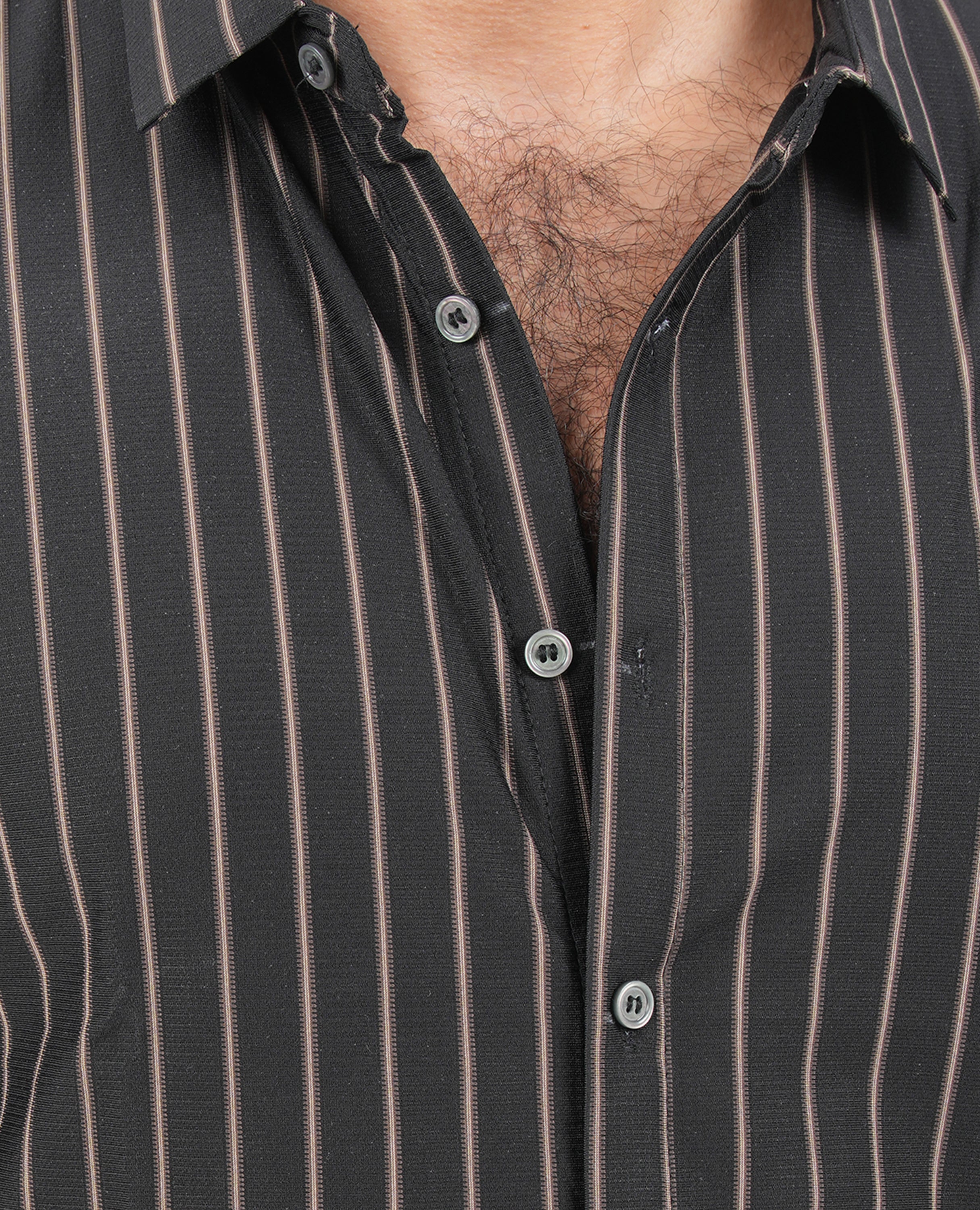 Men’s Black Slim Fit Collared Shirt with Zipper Stripe - FineLook