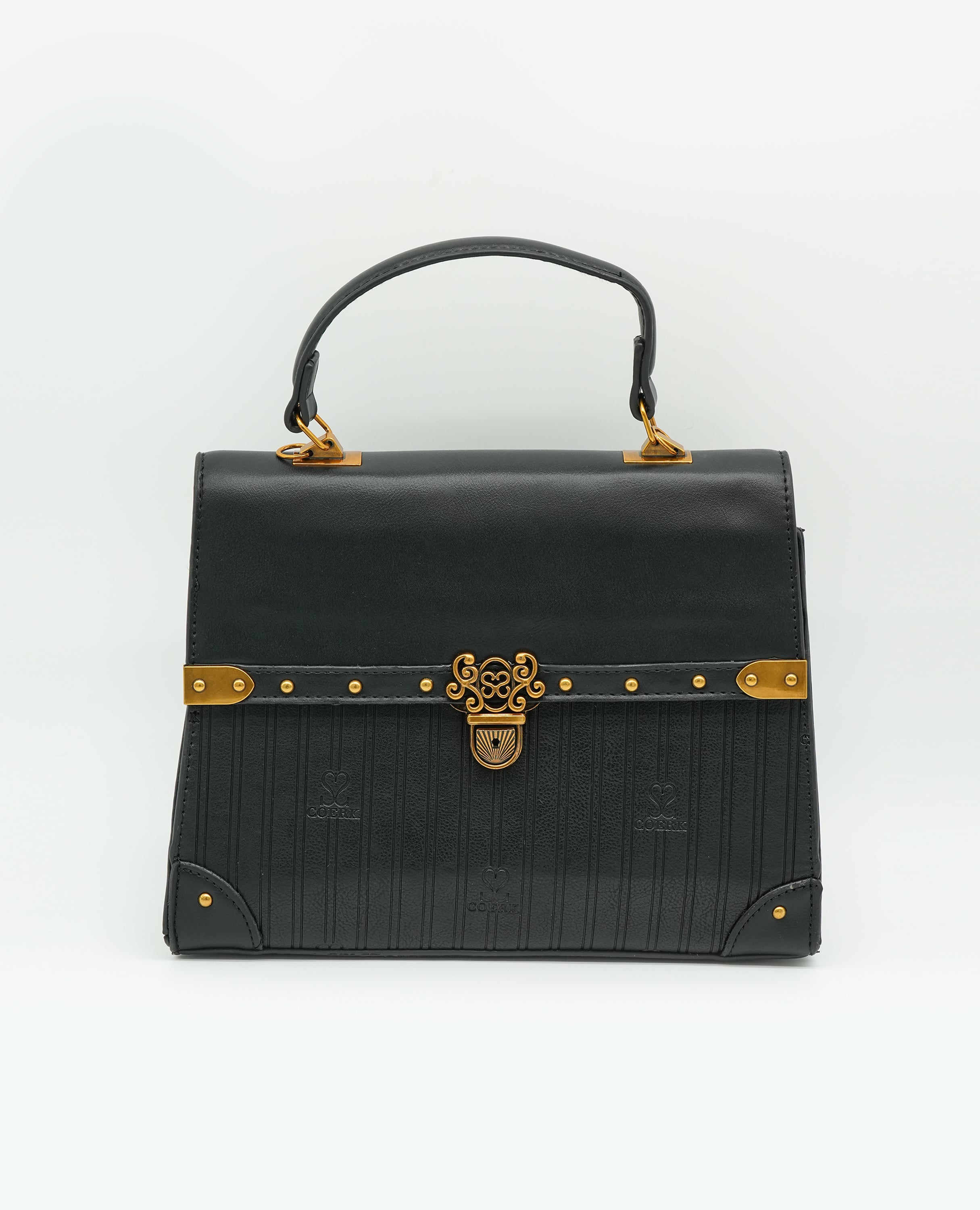 Vintage-Inspired Faux Leather Handbag – Elegant Satchel Purse with Gold Accents - FineLook