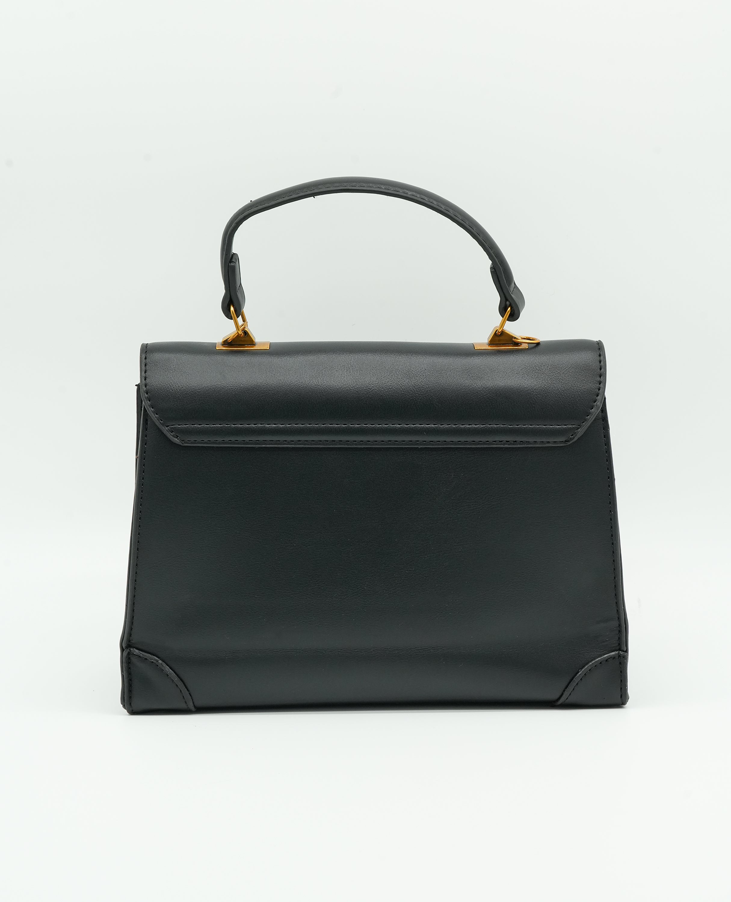 Vintage-Inspired Faux Leather Handbag – Elegant Satchel Purse with Gold Accents - FineLook