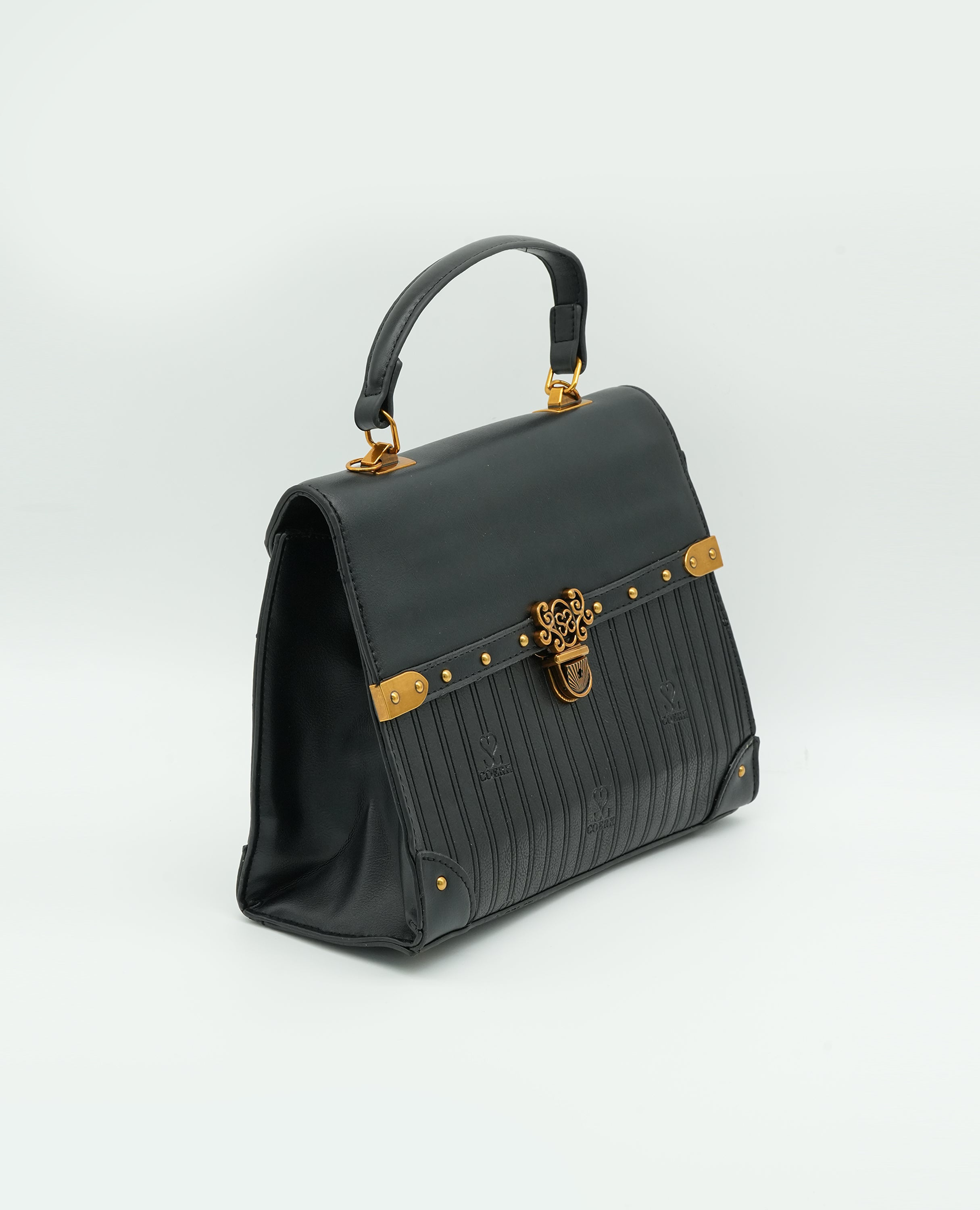 Vintage-Inspired Faux Leather Handbag – Elegant Satchel Purse with Gold Accents - FineLook
