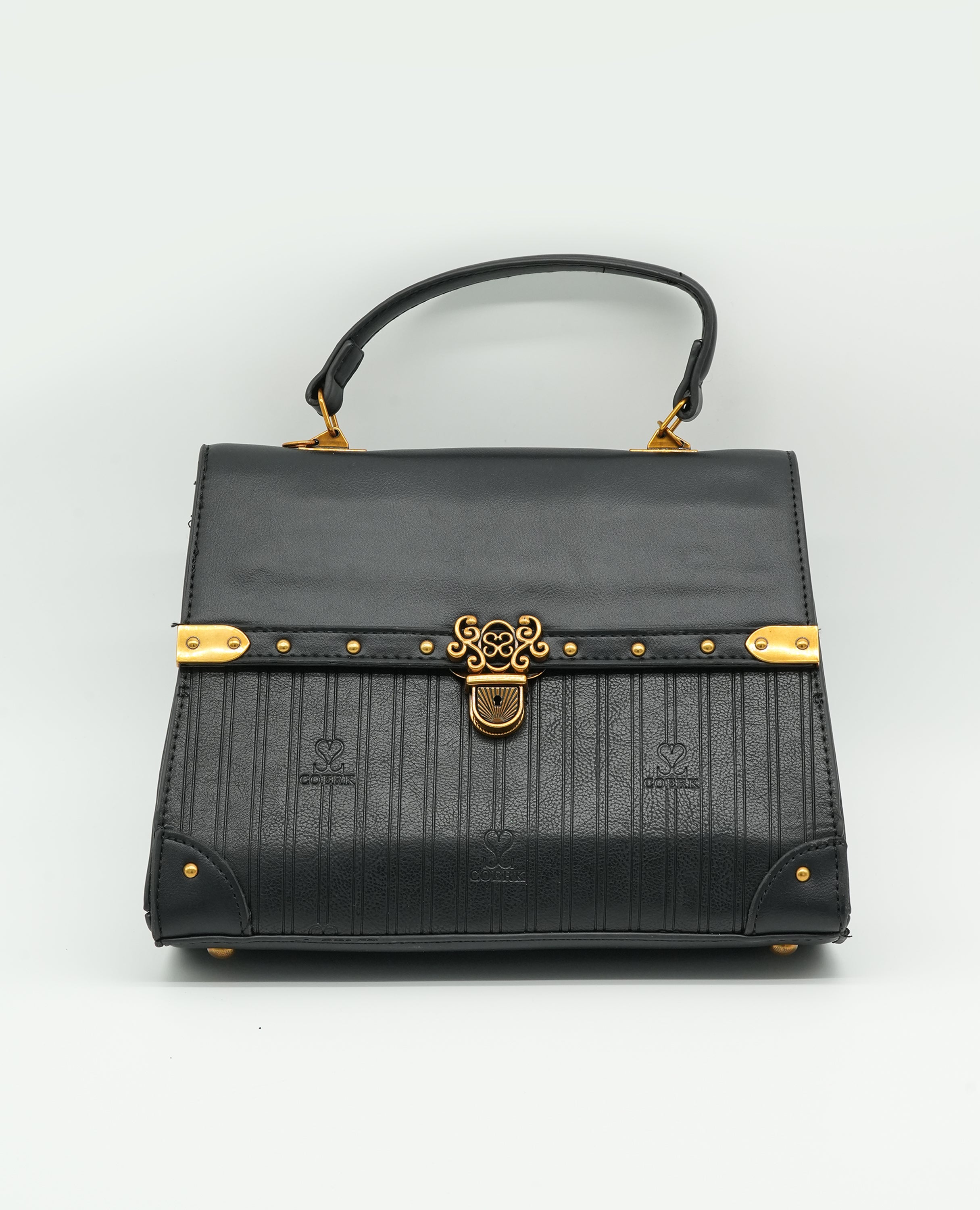 Vintage-Inspired Faux Leather Handbag – Elegant Satchel Purse with Gold Accents - FineLook