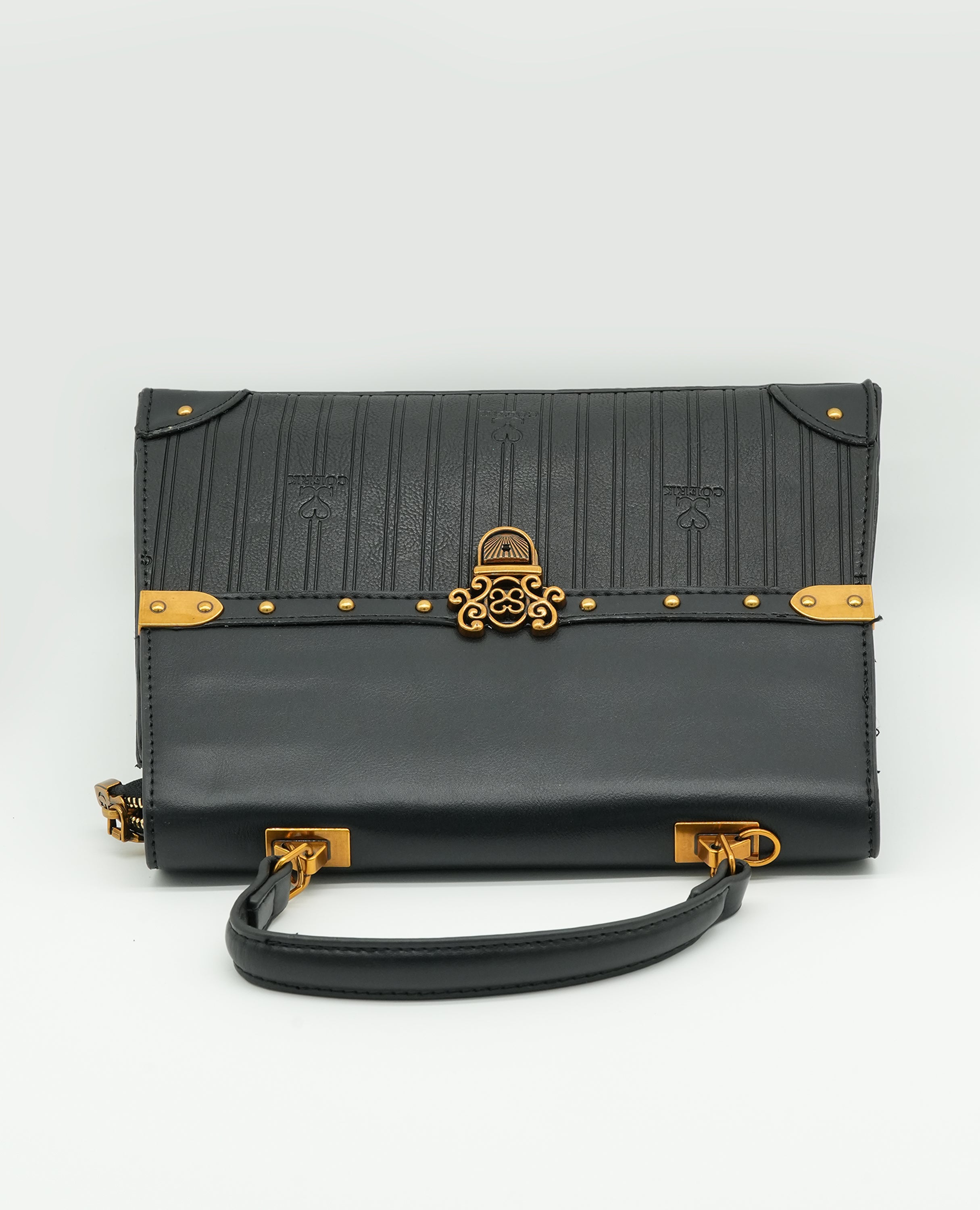 Vintage-Inspired Faux Leather Handbag – Elegant Satchel Purse with Gold Accents - FineLook