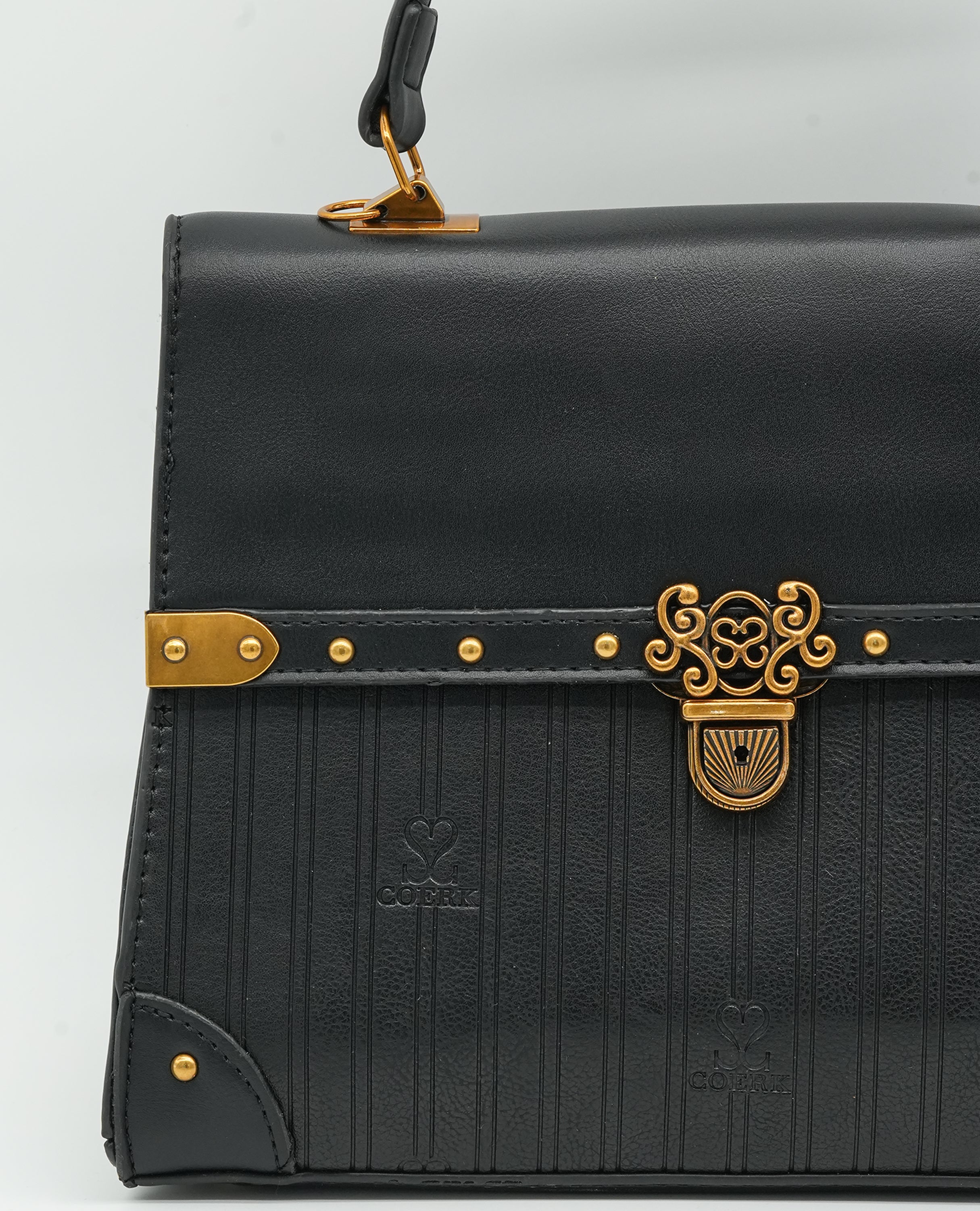 Vintage-Inspired Faux Leather Handbag – Elegant Satchel Purse with Gold Accents - FineLook