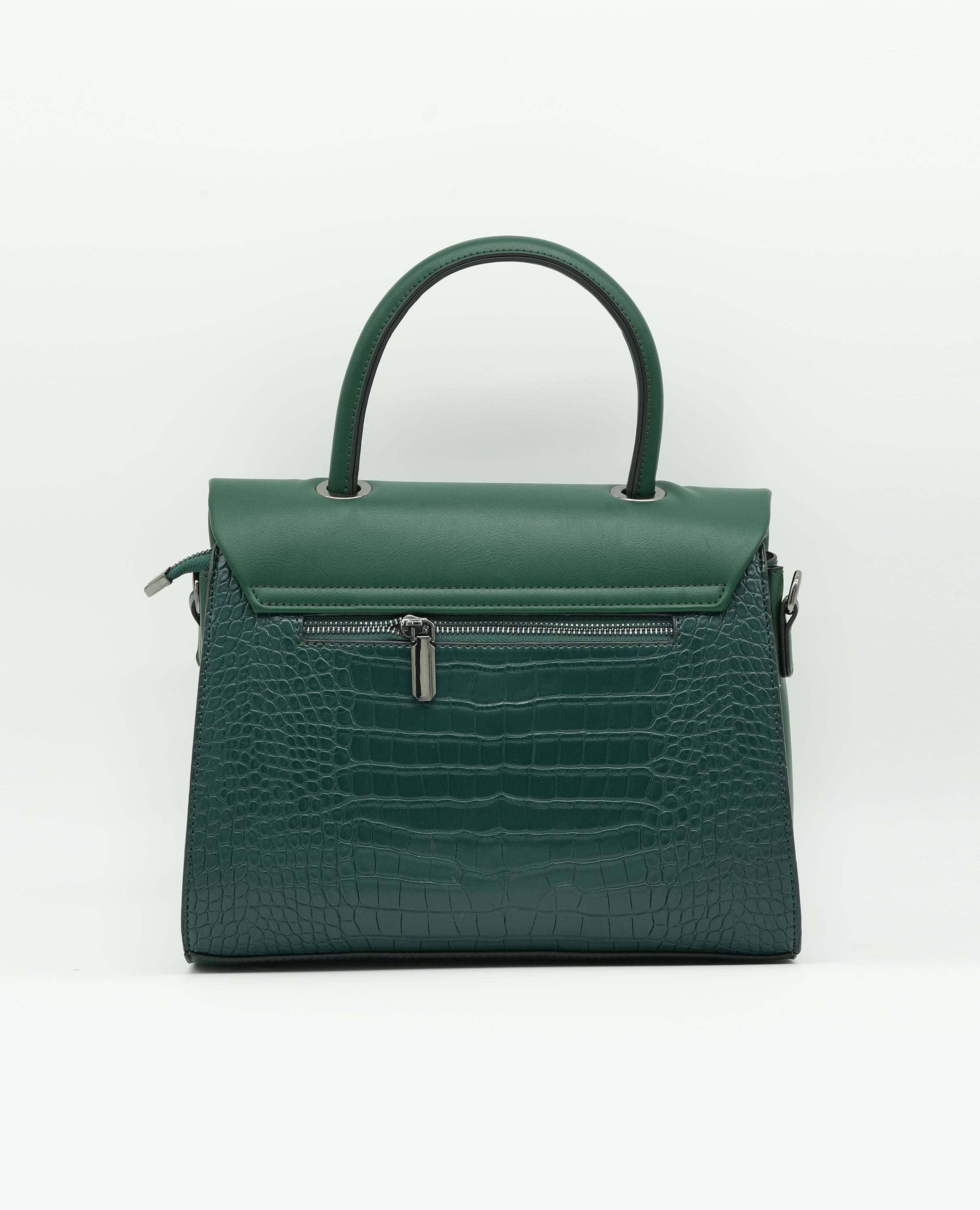 Elegant Croc-Embossed Leather Handbag with Soft Pleated Flap & Turn-Lock Closure