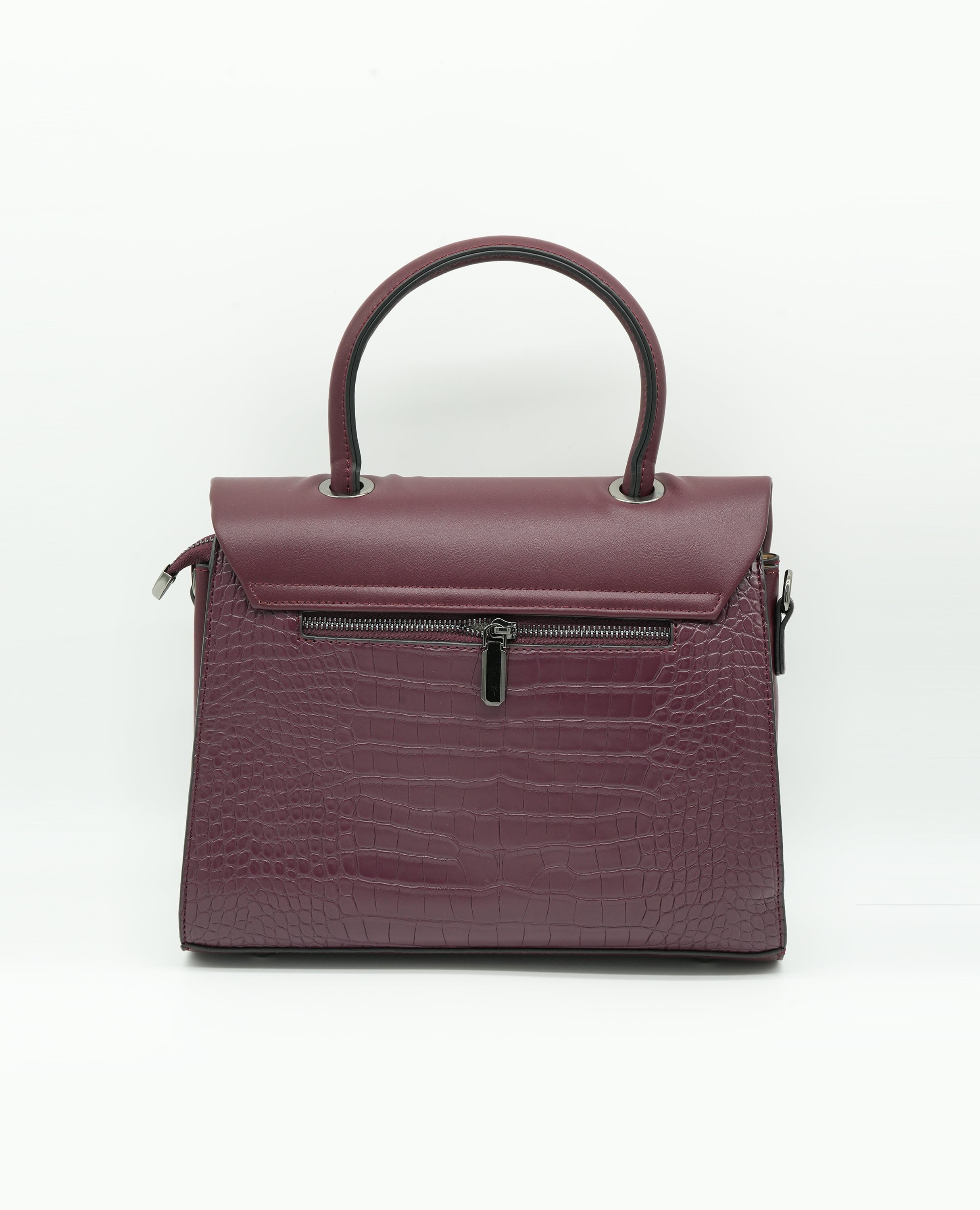 Elegant Croc-Embossed Leather Handbag with Soft Pleated Flap & Turn-Lock Closure