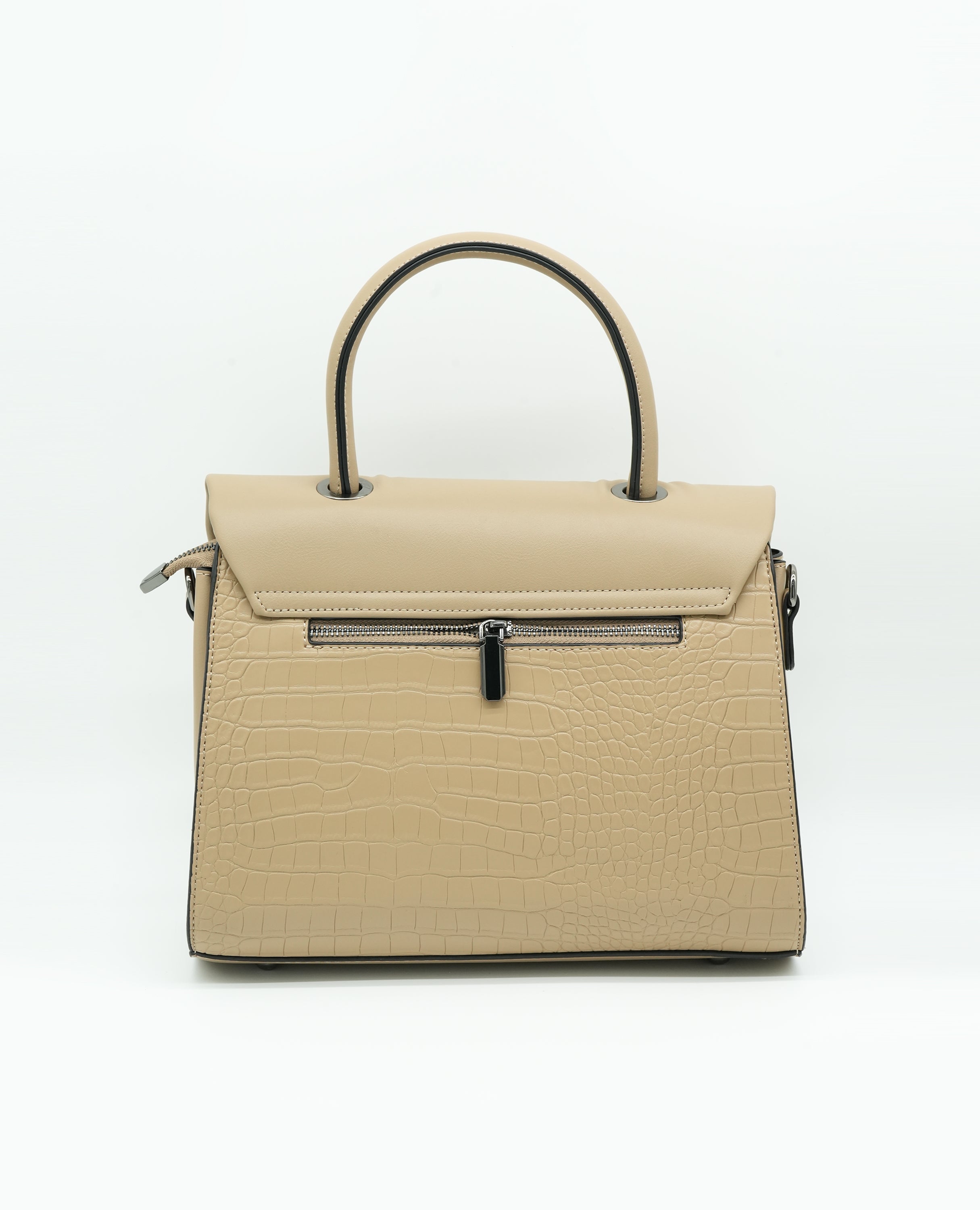 Elegant Croc-Embossed Leather Handbag with Soft Pleated Flap & Turn-Lock Closure