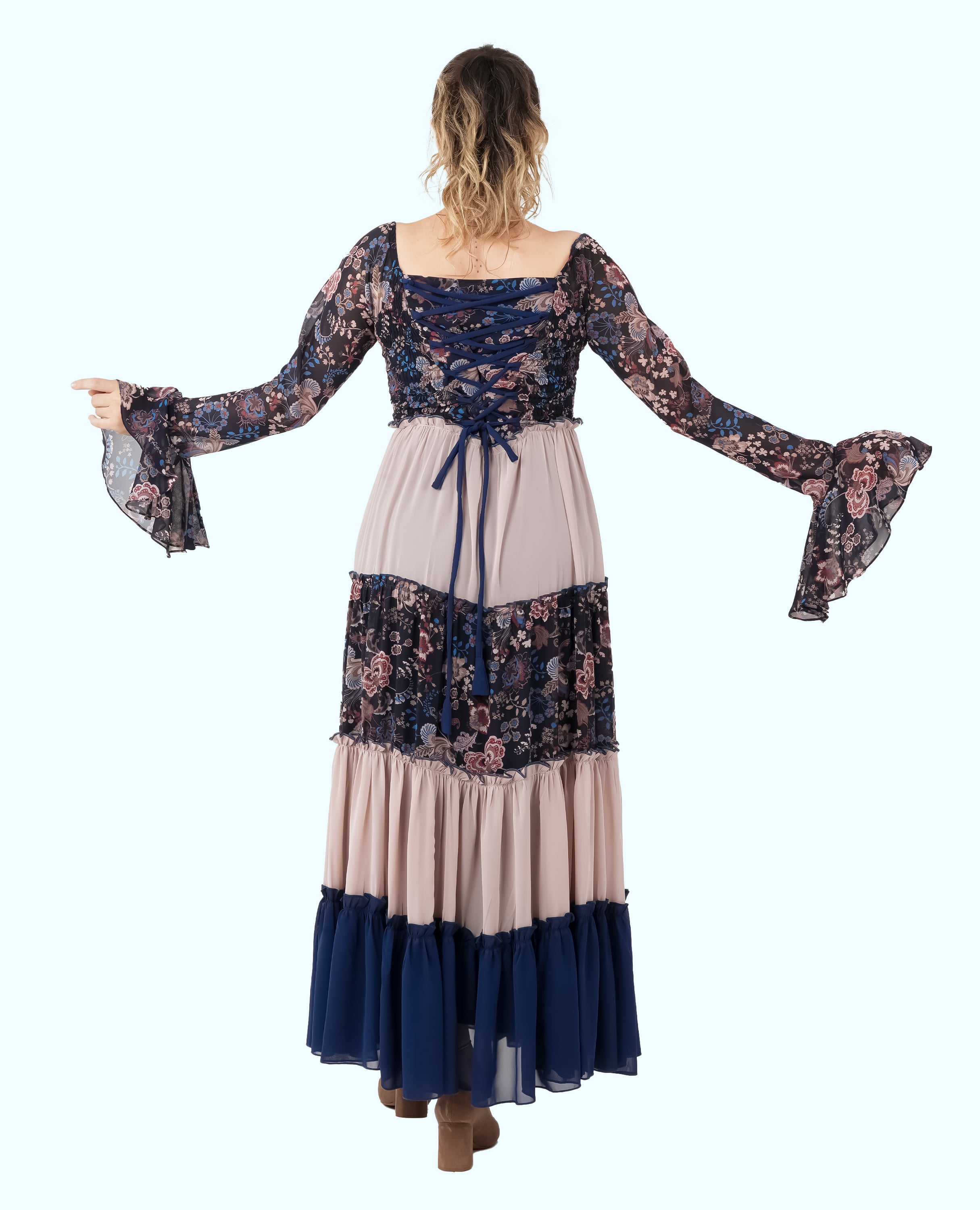 Boho Chic Tiered Maxi Dress – Floral & Colorblock