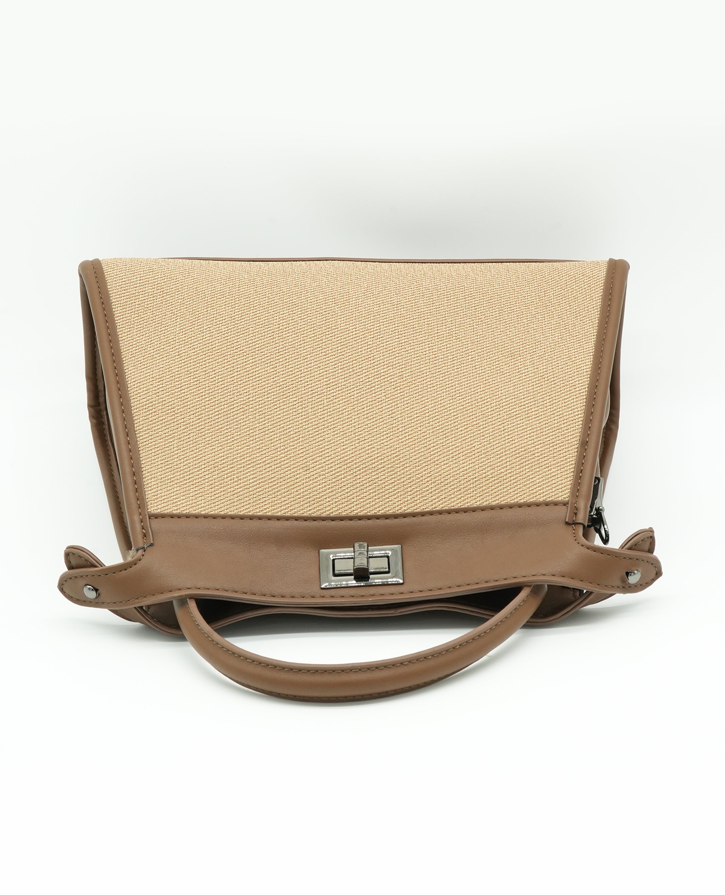 Elegant Canvas & Leather Handbag with Turn-Lock Closure - FineLook