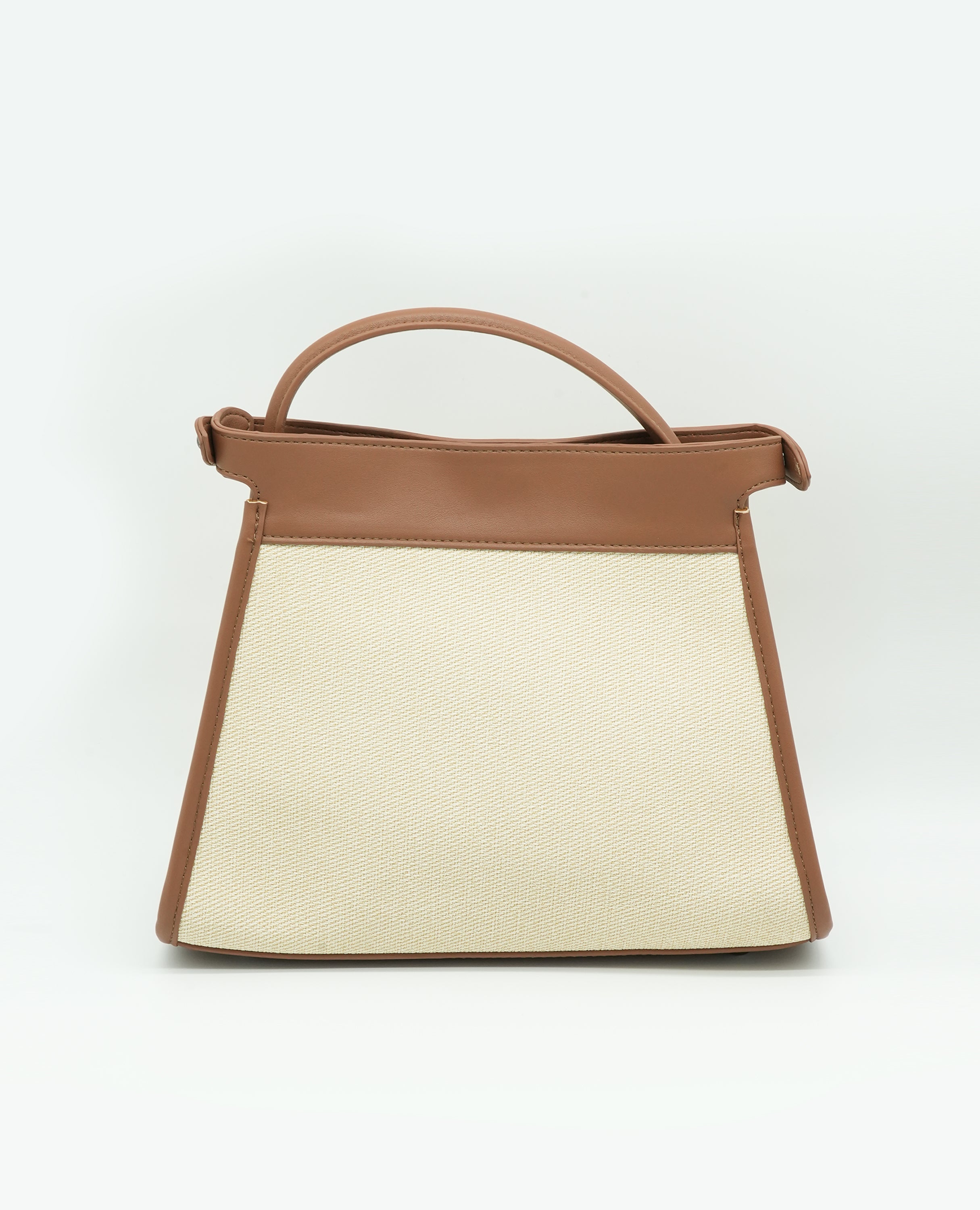 Elegant Canvas & Leather Handbag with Turn-Lock Closure - FineLook