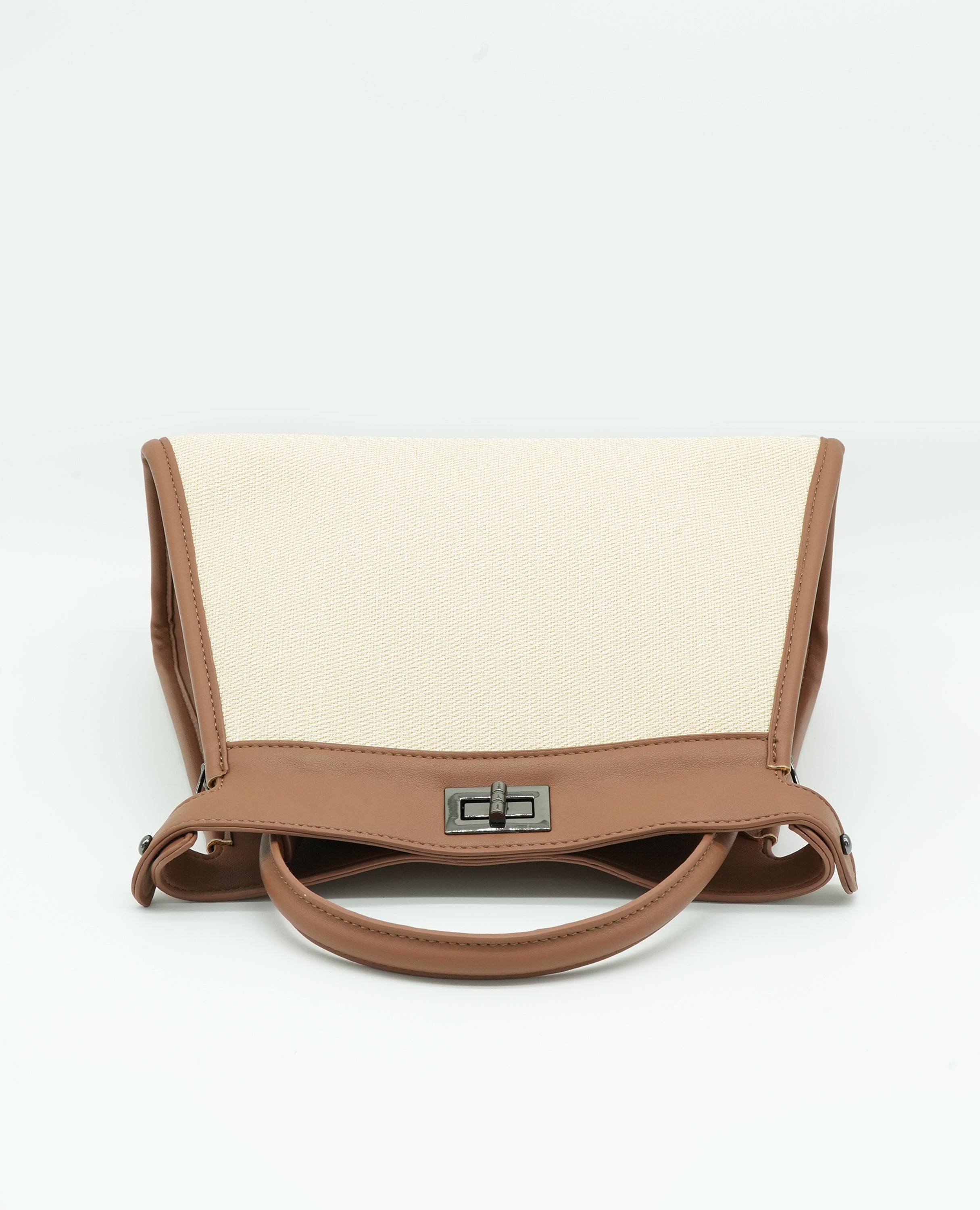Elegant Canvas & Leather Handbag with Turn-Lock Closure - FineLook