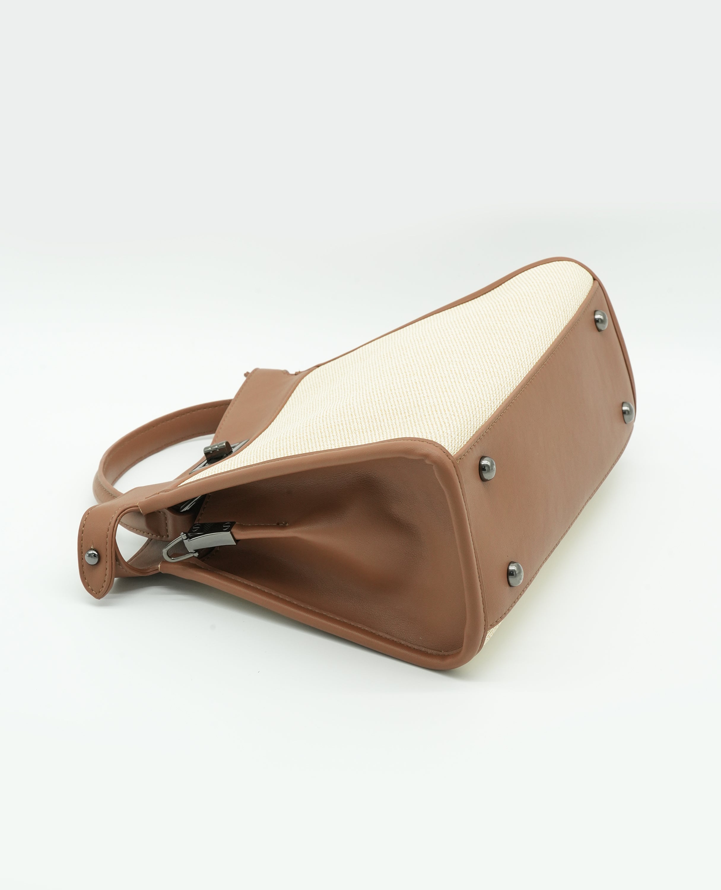 Elegant Canvas & Leather Handbag with Turn-Lock Closure - FineLook