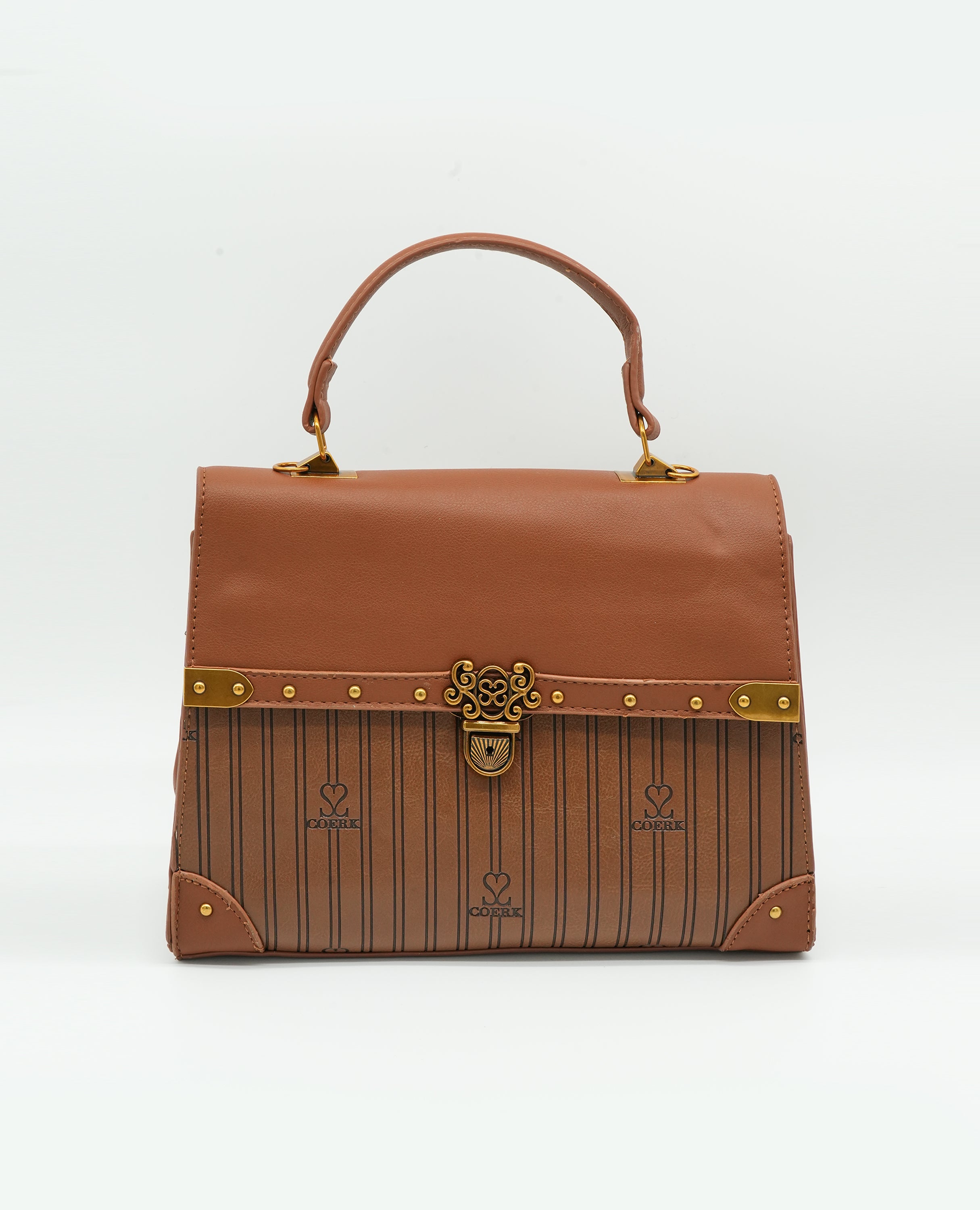 Vintage-Inspired Faux Leather Handbag – Elegant Satchel Purse with Gold Accents - FineLook