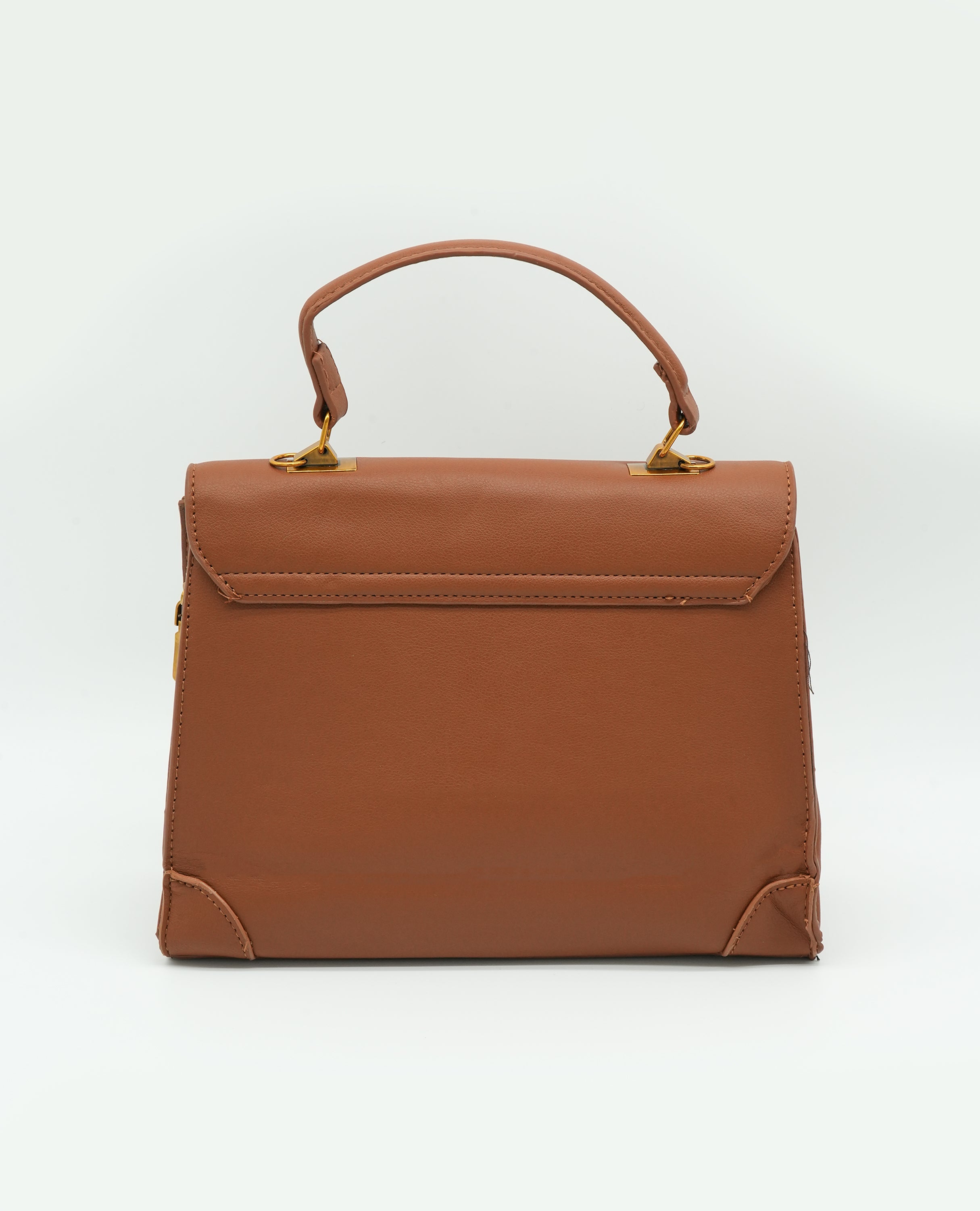 Vintage-Inspired Faux Leather Handbag – Elegant Satchel Purse with Gold Accents - FineLook