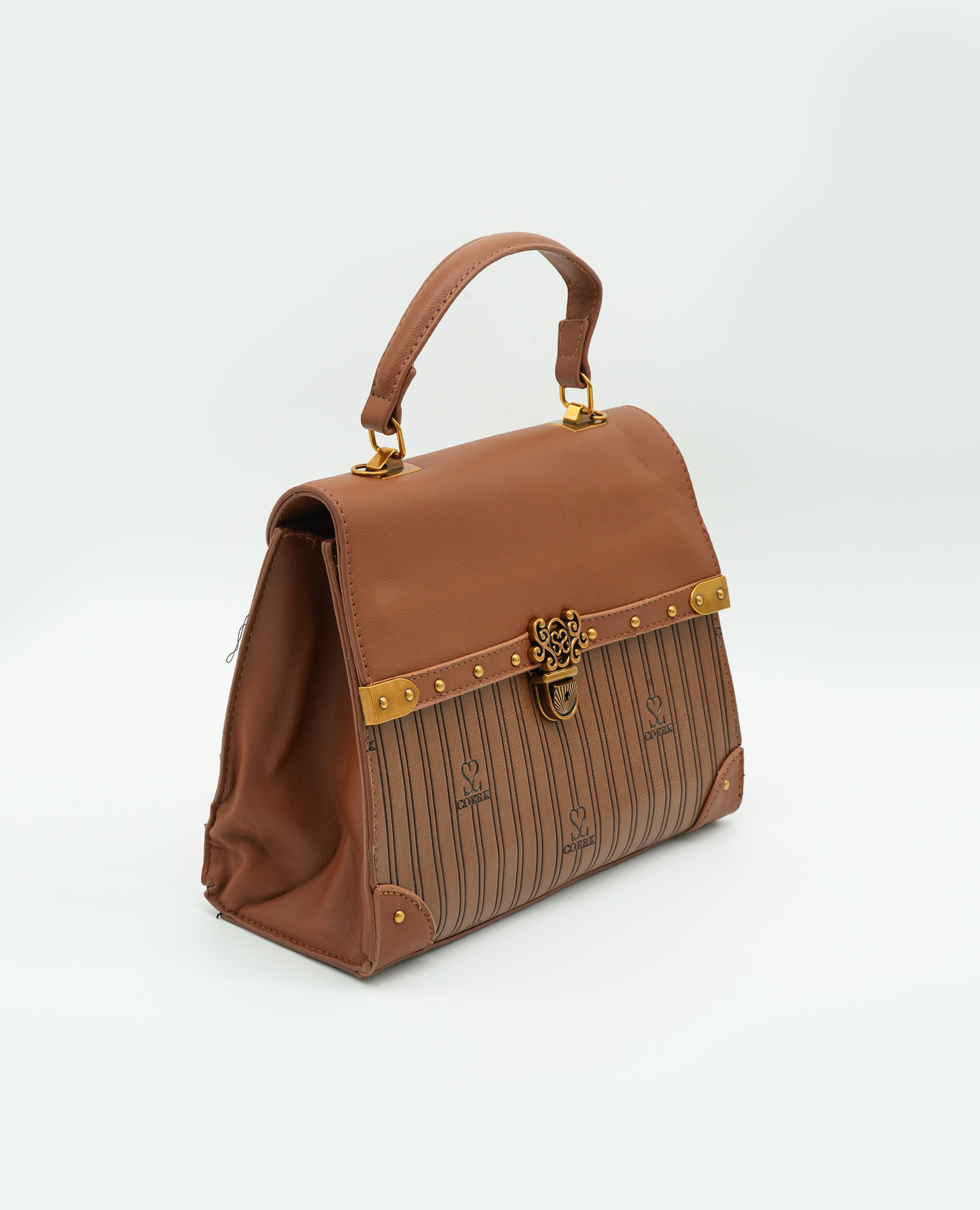 Vintage-Inspired Faux Leather Handbag – Elegant Satchel Purse with Gold Accents - FineLook
