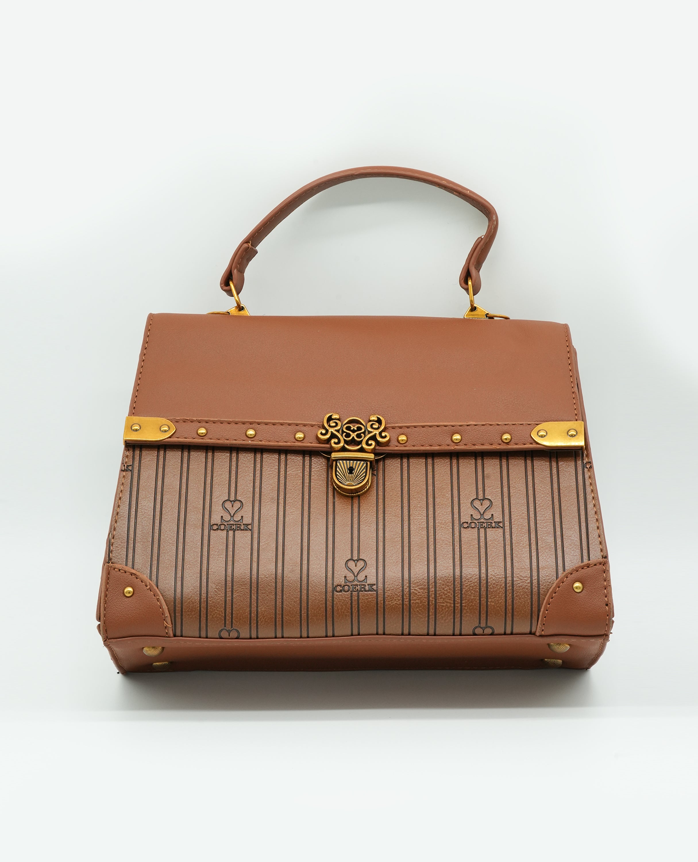 Vintage-Inspired Faux Leather Handbag – Elegant Satchel Purse with Gold Accents - FineLook