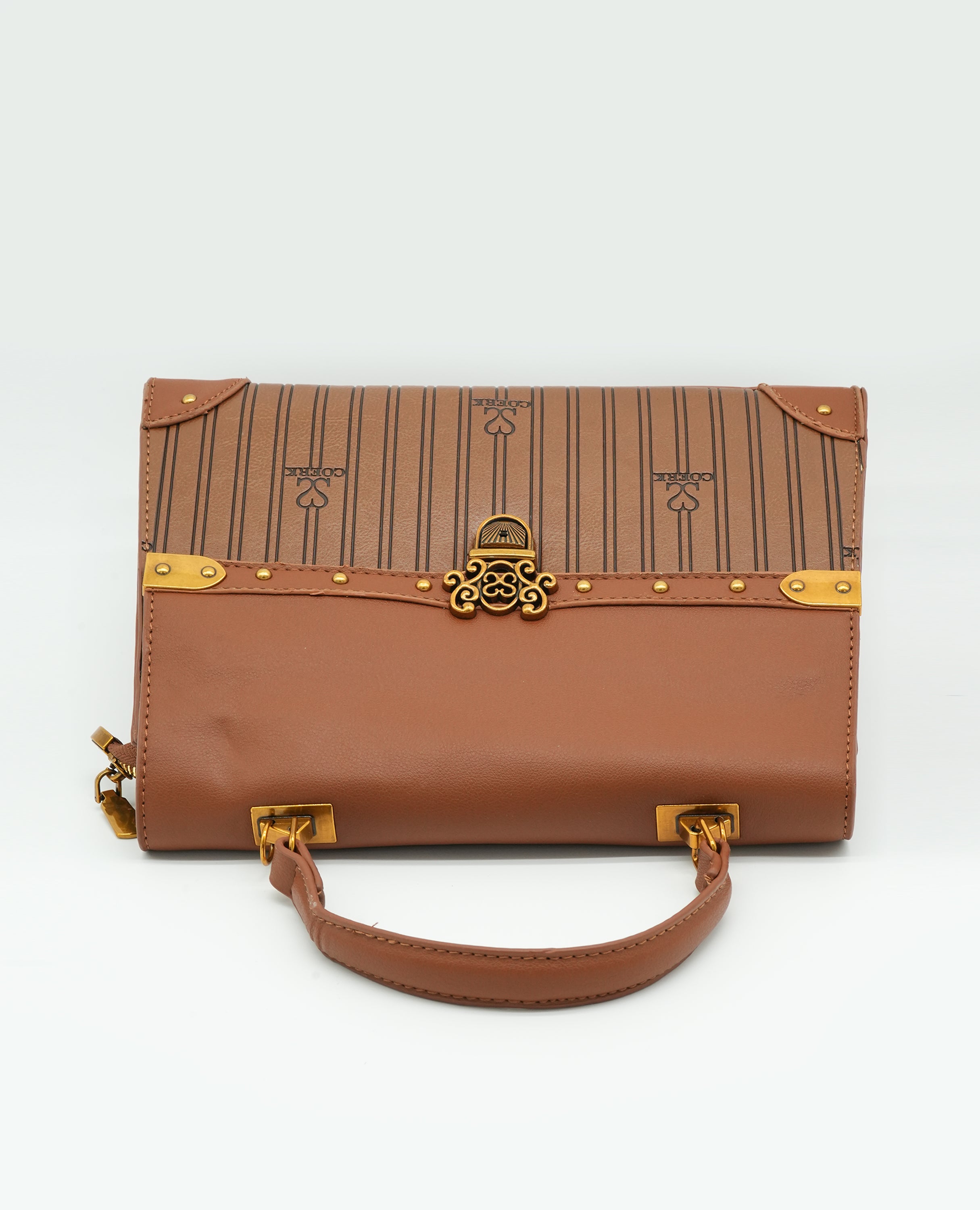 Vintage-Inspired Faux Leather Handbag – Elegant Satchel Purse with Gold Accents - FineLook