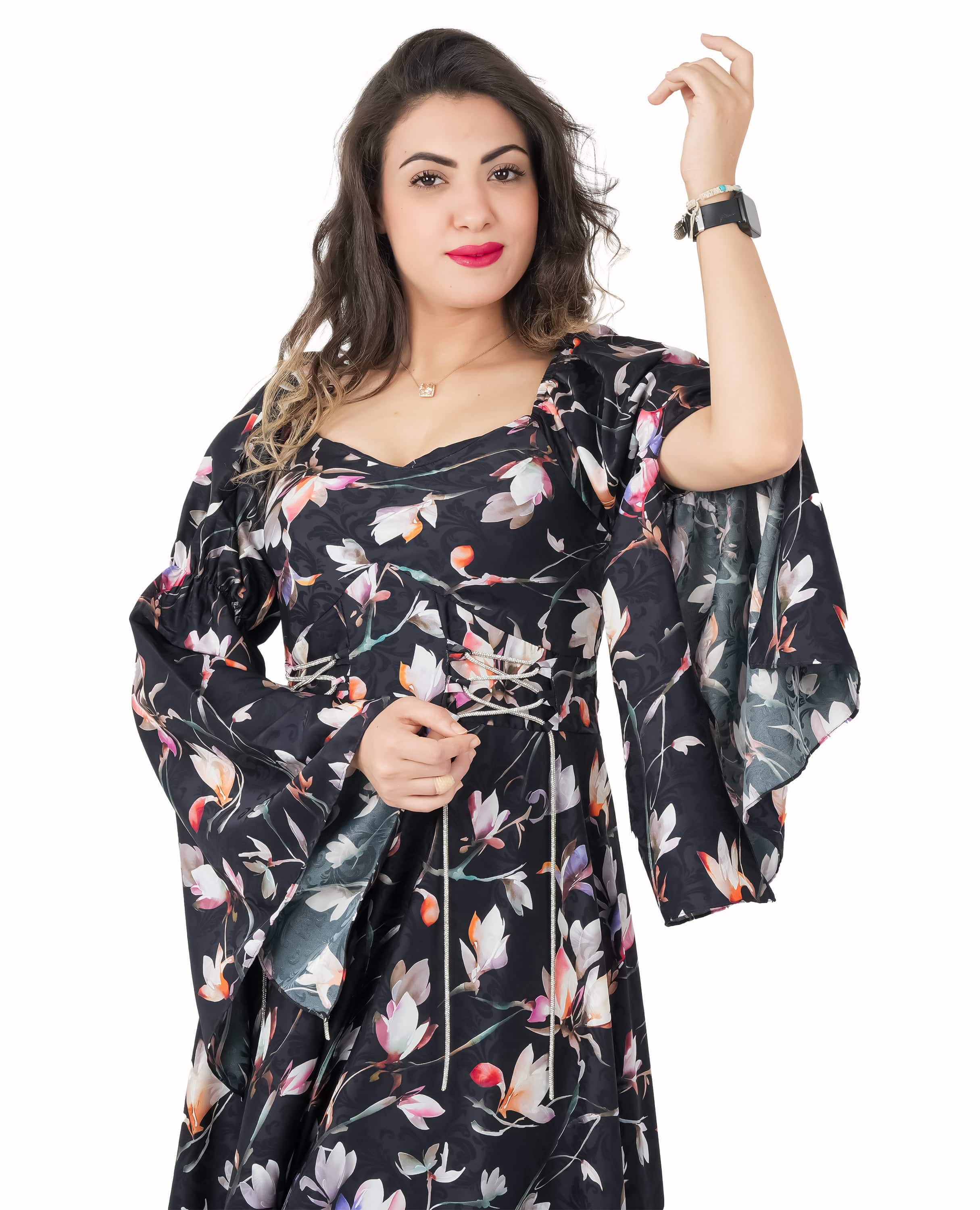 black long sleeve dress flowy Midnight Bloom Flowy Maxi Dress – Black Floral Elegance – FineLook