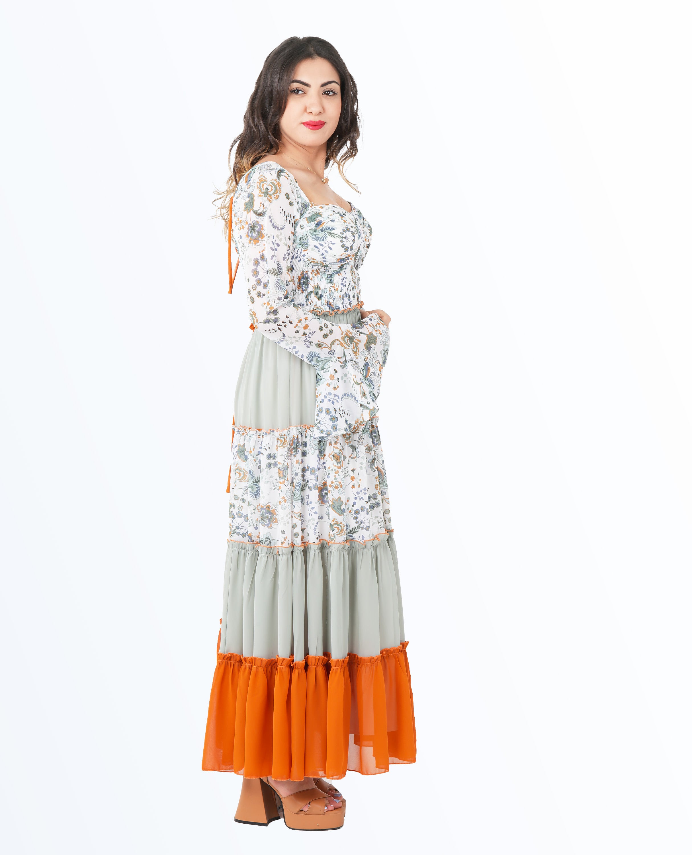 Boho Chic Tiered Maxi Dress – Floral & Colorblock