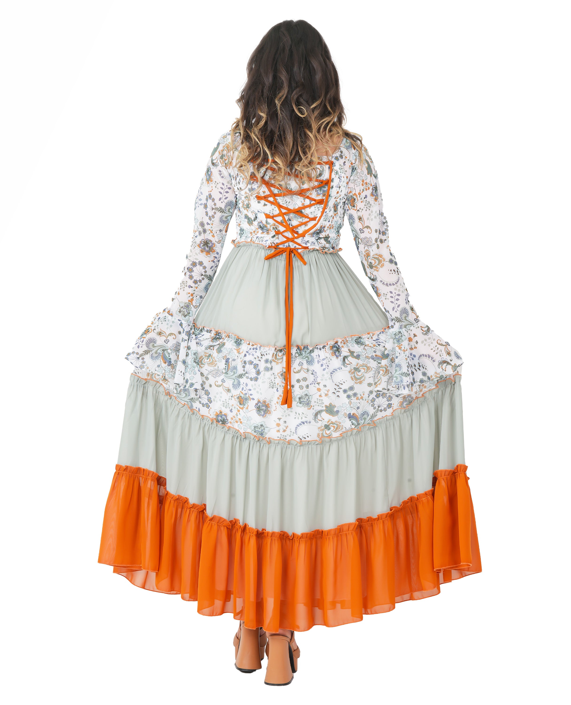 Boho Chic Tiered Maxi Dress – Floral & Colorblock