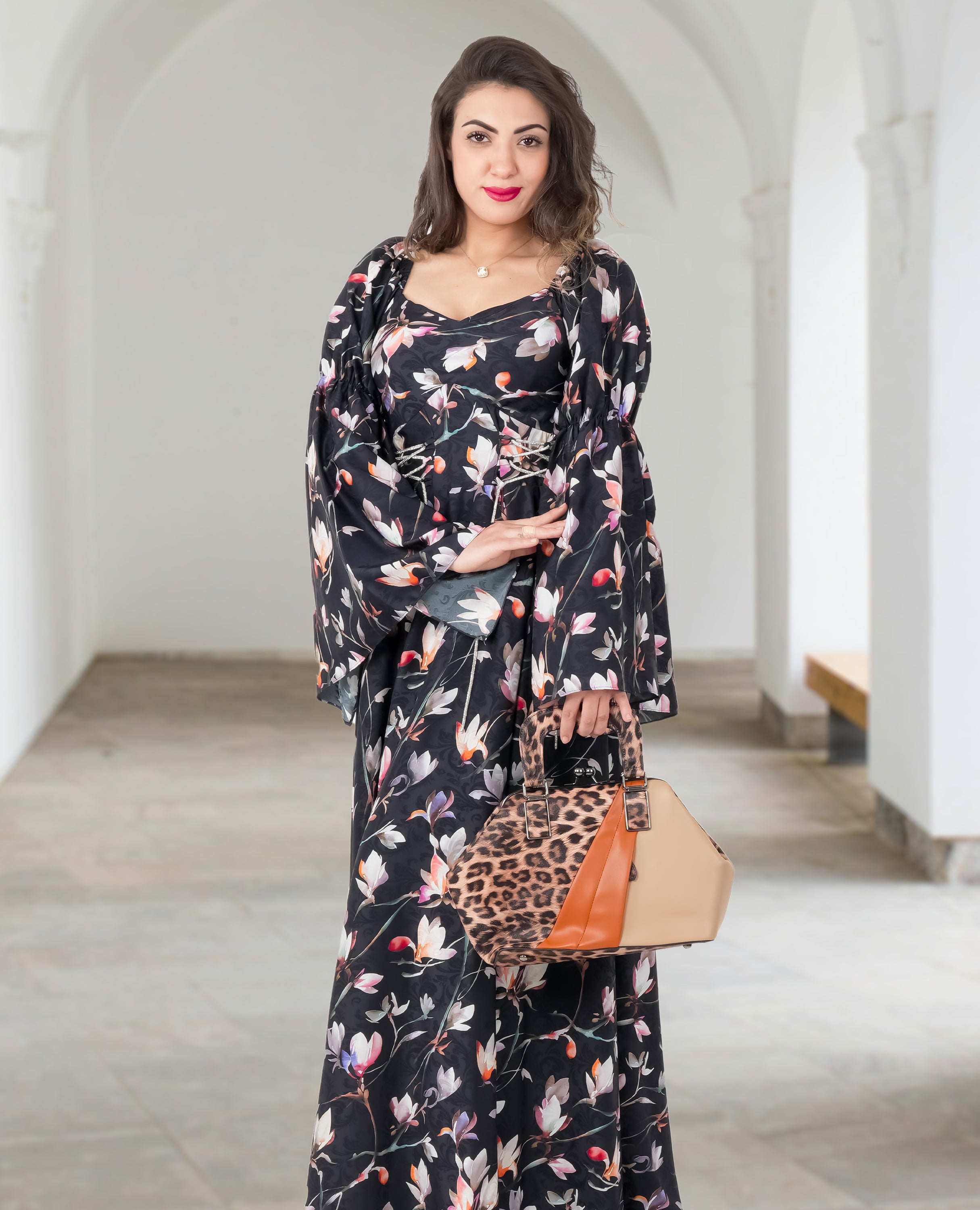 Midnight Bloom Flowy Maxi Dress – Black Floral Elegance - FineLook