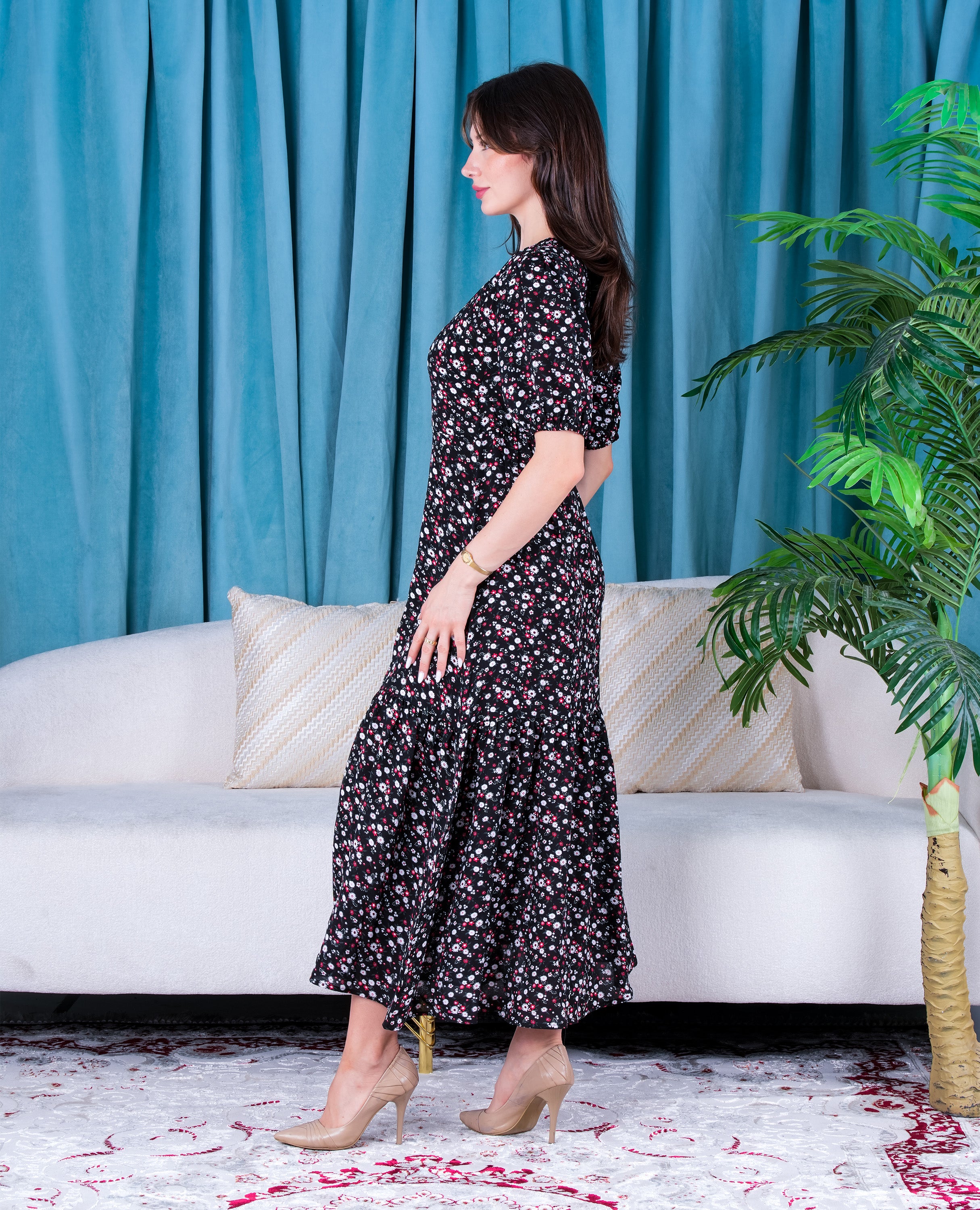 Short Sleeves Floral Summer Dress - Finelook FineLook Short Sleeves Floral Summer Dress - Finelook FineLook
